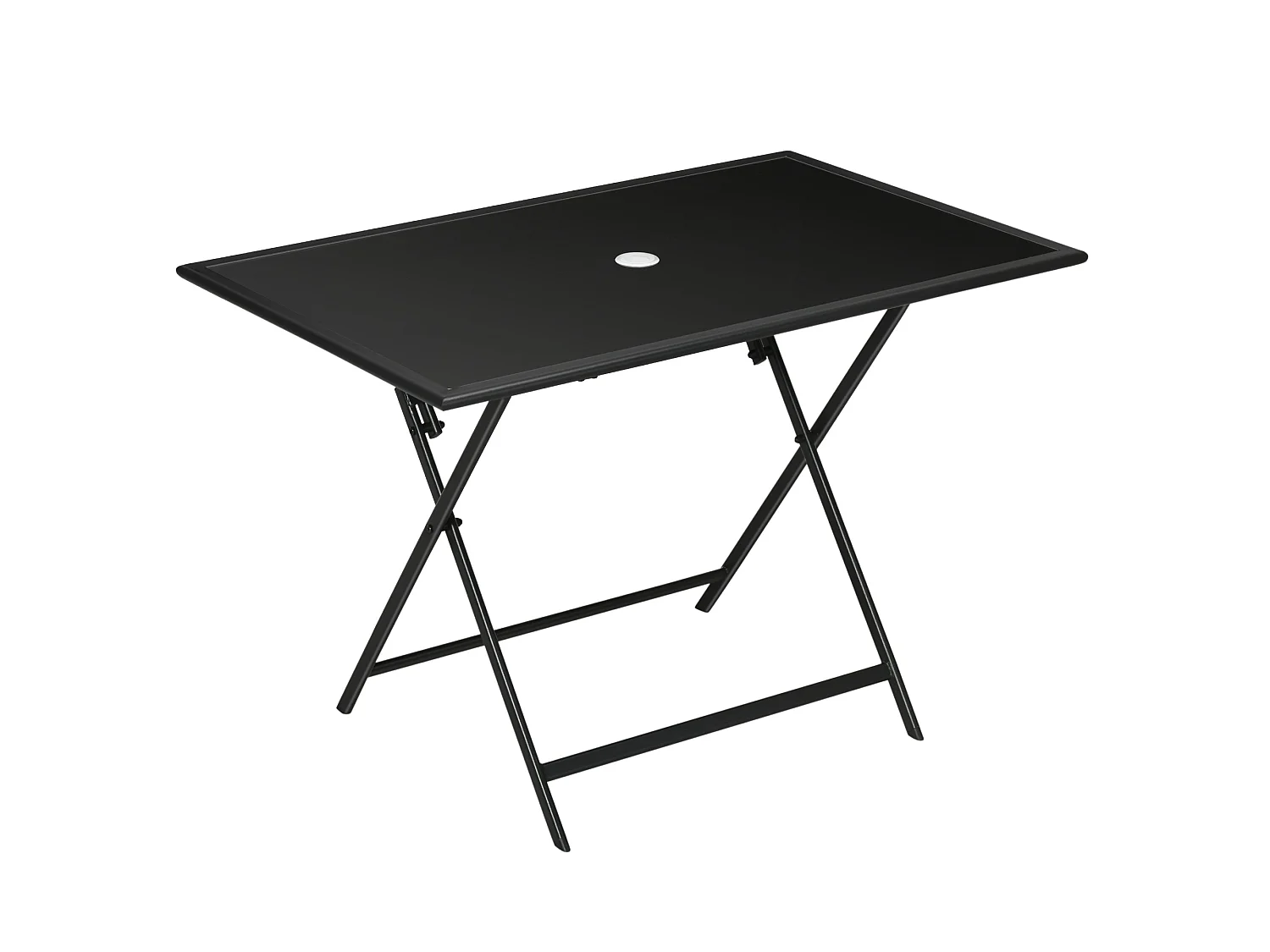 Nonila 110cm Black Steel and Tempered Glass Folding Outdoor Dining Table for 6