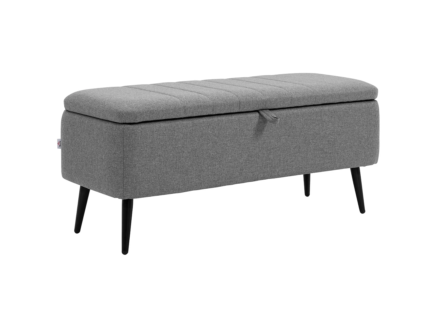 Kala Grey Fabric Rectangular Storage Ottoman Bench with Lift Up Top and Steel Legs