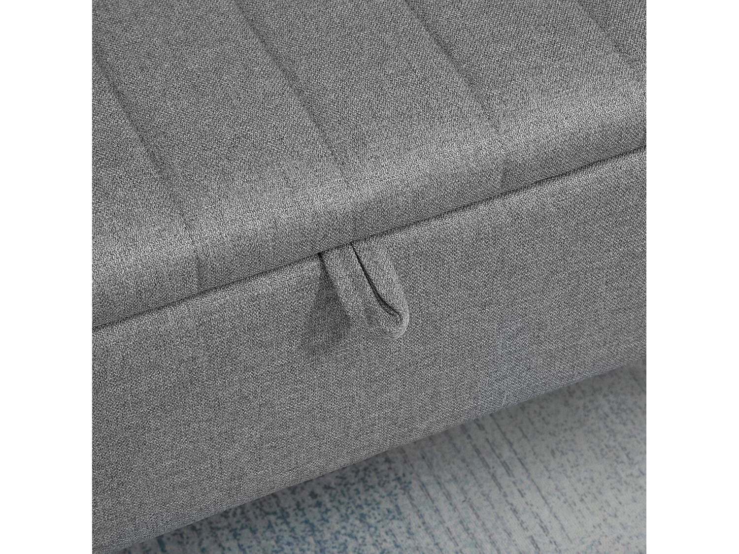 Kala Grey Fabric Rectangular Storage Ottoman Bench with Lift Up Top and Steel Legs