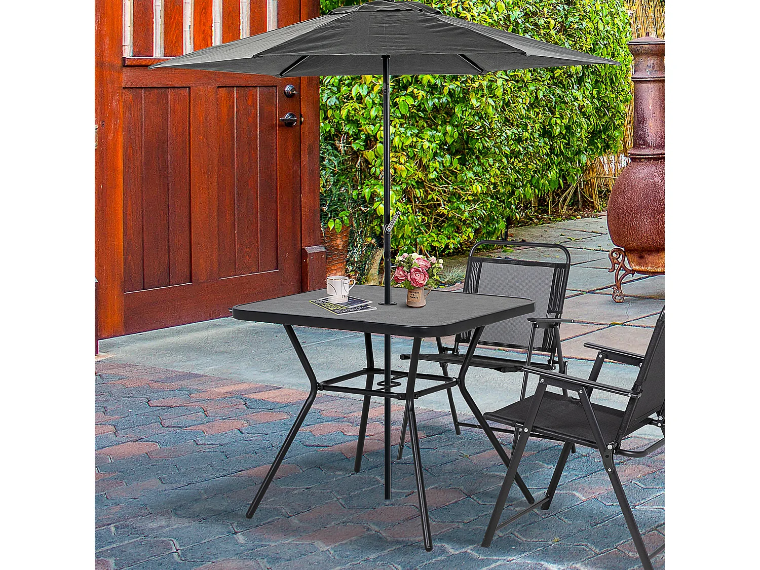 Nana 80x80cm Square Bistro Table Marble Effect Top with Umbrella Hole