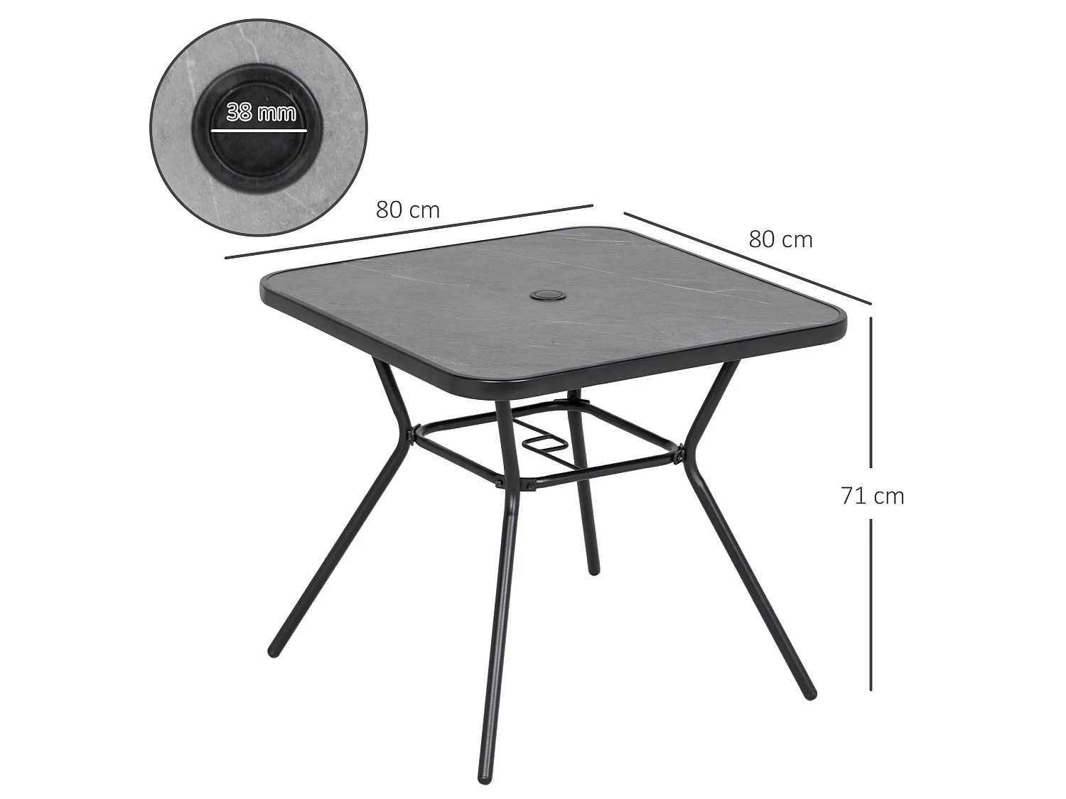 Nana 80x80cm Square Bistro Table Marble Effect Top with Umbrella Hole