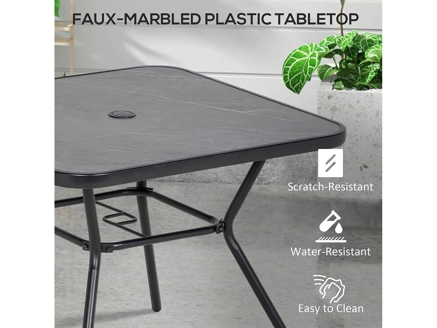 Nana 80x80cm Square Bistro Table Marble Effect Top with Umbrella Hole