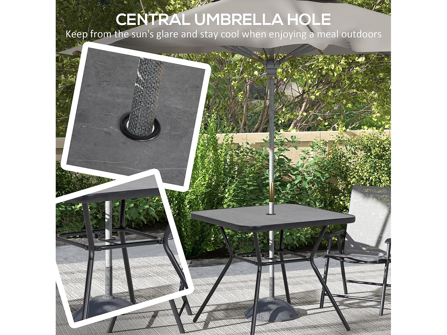 Nana 80x80cm Square Bistro Table Marble Effect Top with Umbrella Hole