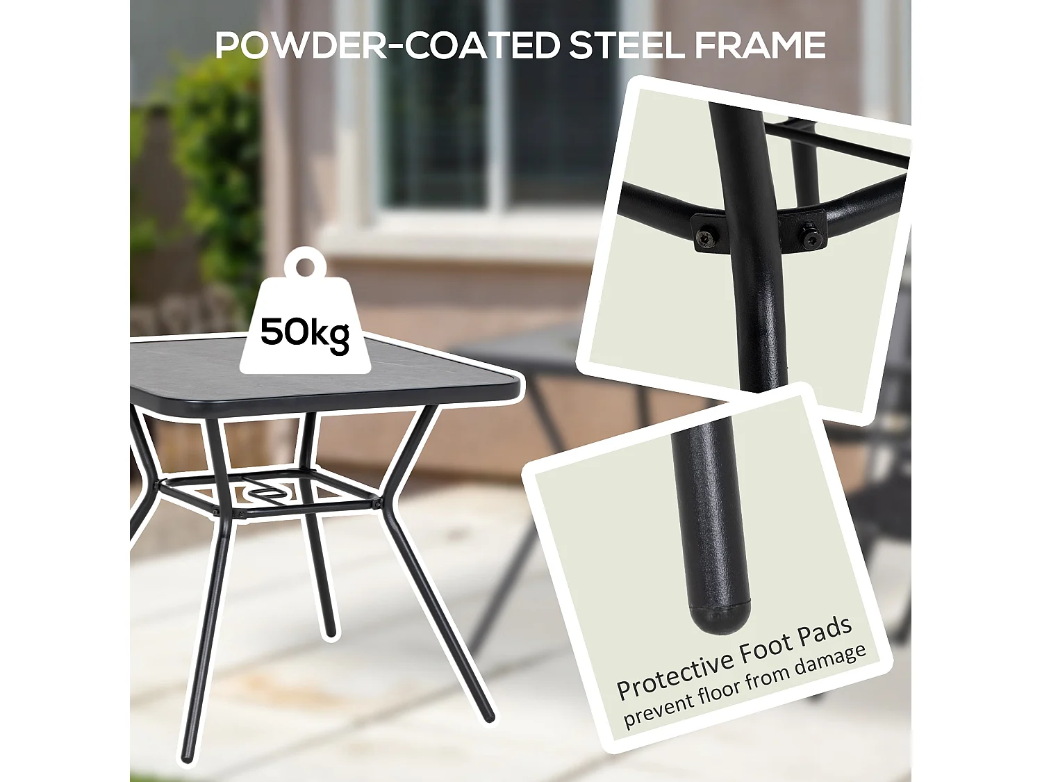 Nana 80x80cm Square Bistro Table Marble Effect Top with Umbrella Hole