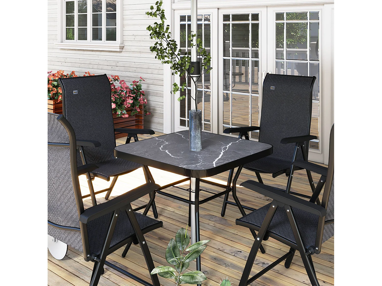 Nana 80x80cm Square Bistro Table Marble Effect Top with Umbrella Hole
