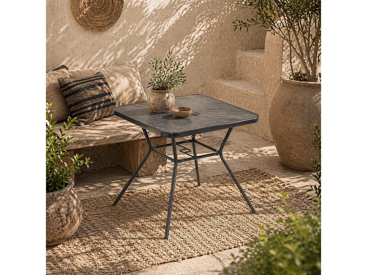 Nana 80x80cm Square Bistro Table Marble Effect Top with Umbrella Hole
