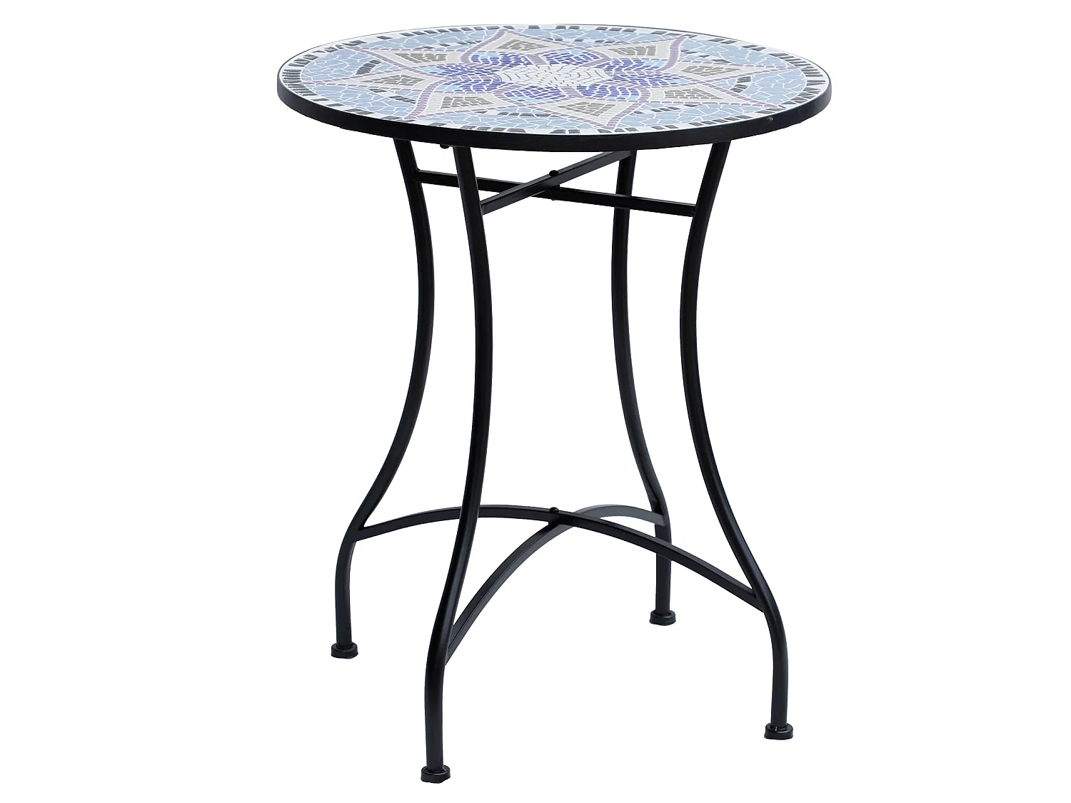 Makema Ceramic Blue and White 60cm Round Mosaic Outdoor Bistro Table