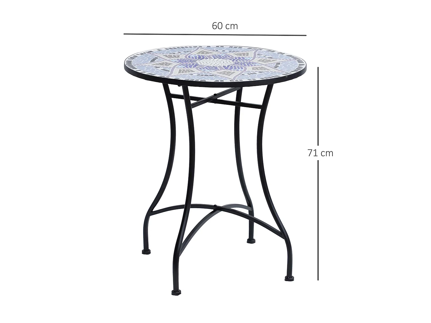 Makema Ceramic Blue and White 60cm Round Mosaic Outdoor Bistro Table