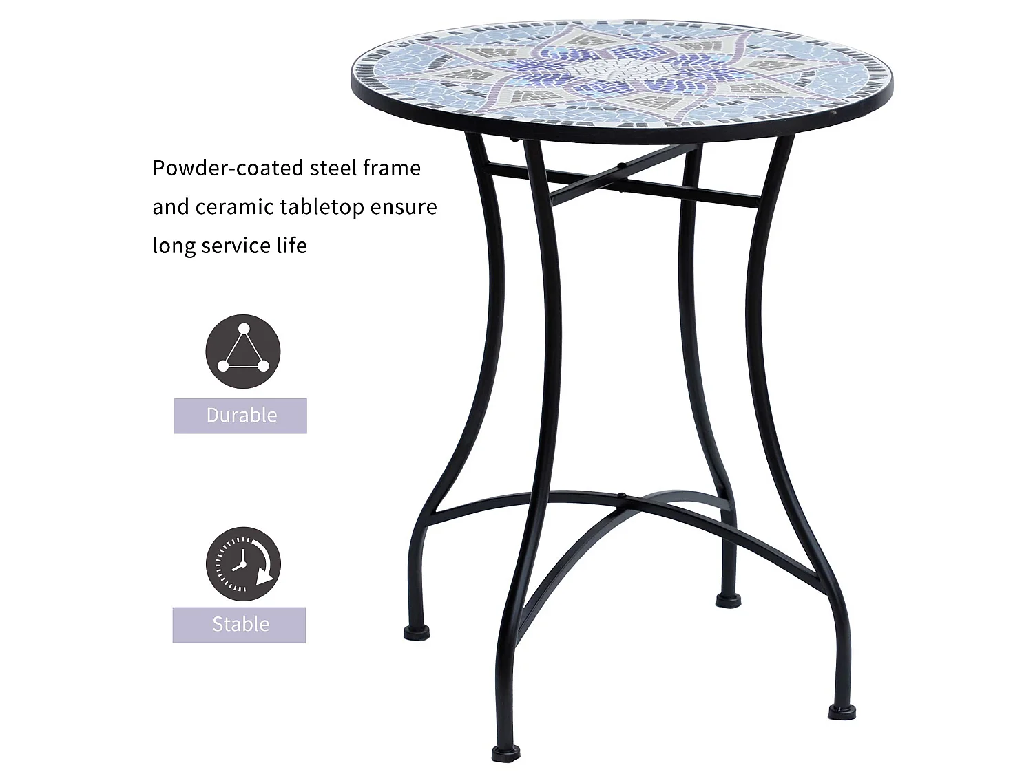 Makema Ceramic Blue and White 60cm Round Mosaic Outdoor Bistro Table