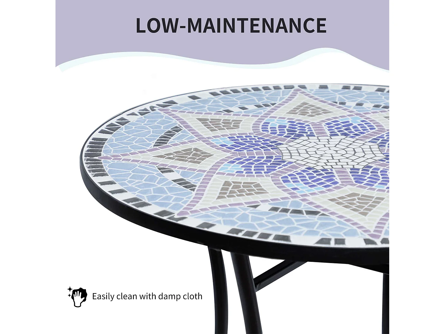 Makema Ceramic Blue and White 60cm Round Mosaic Outdoor Bistro Table