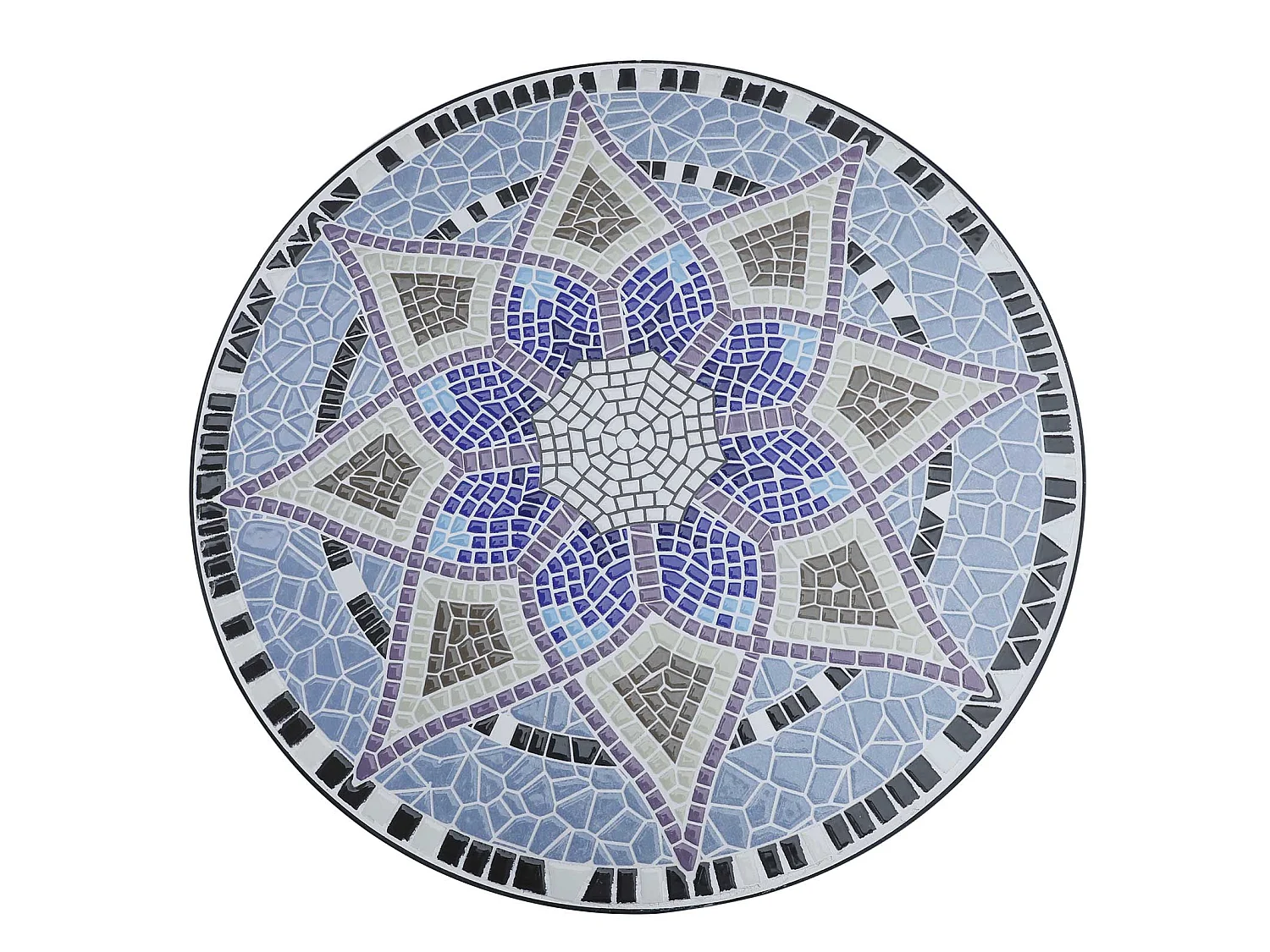 Makema Ceramic Blue and White 60cm Round Mosaic Outdoor Bistro Table