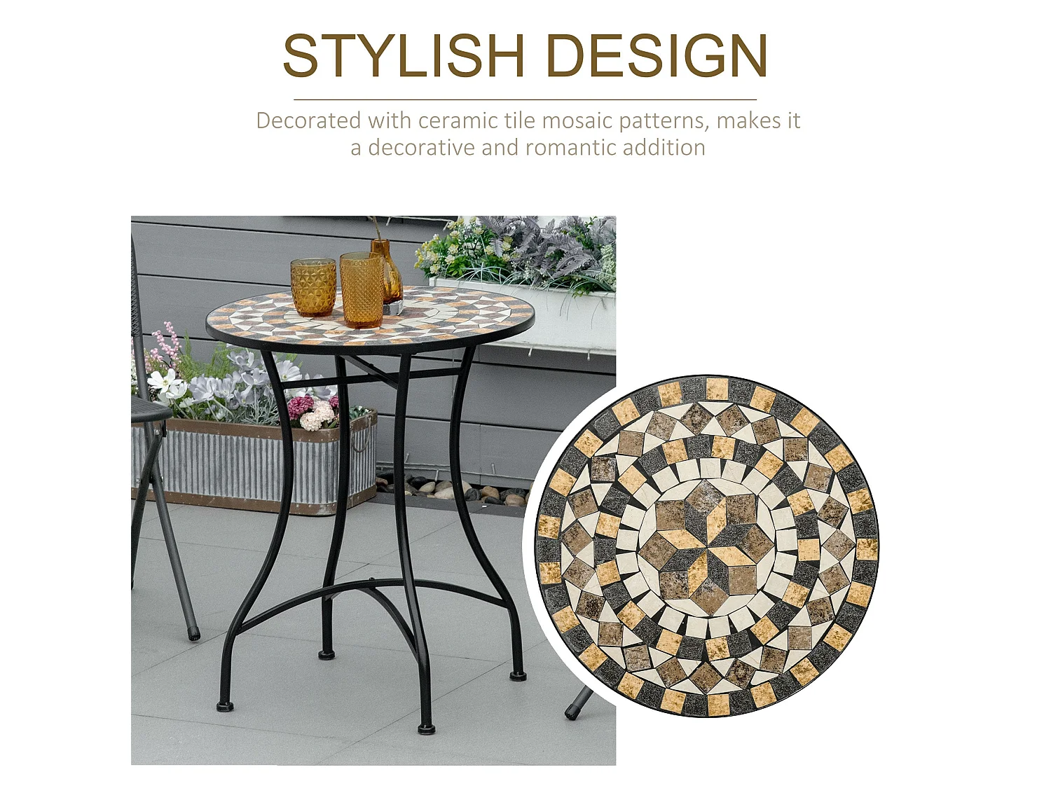 Nabaha 60cm Round Mosaic Ceramic Outdoor Bistro Table Grey