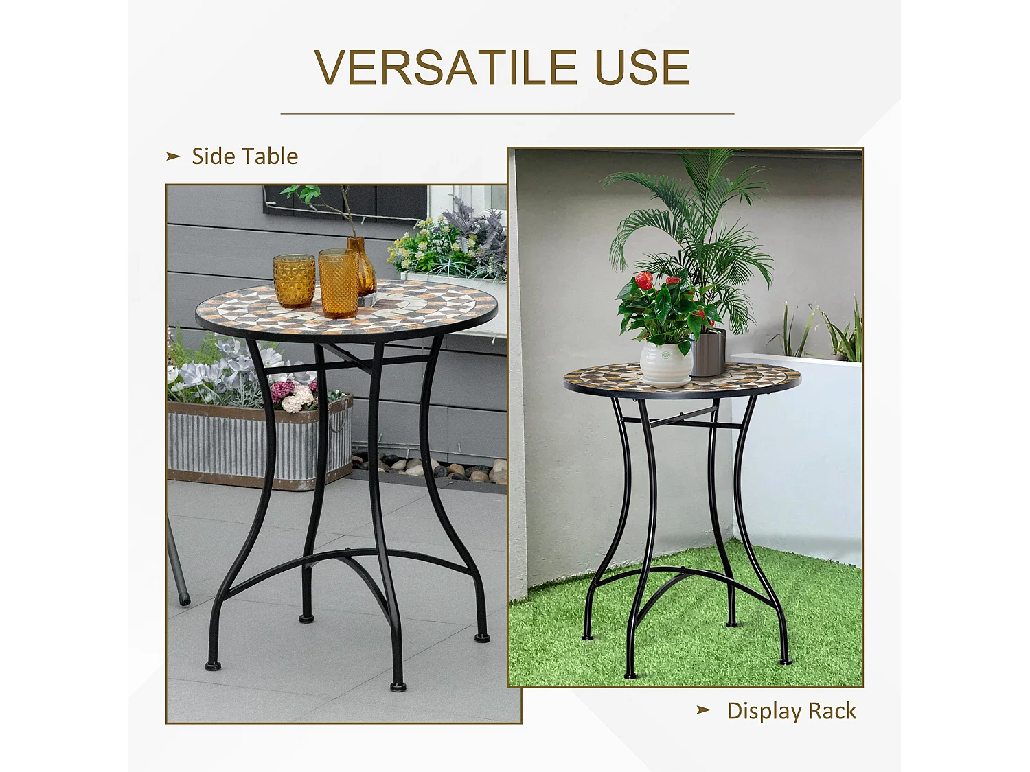 Nabaha 60cm Round Mosaic Ceramic Outdoor Bistro Table Grey