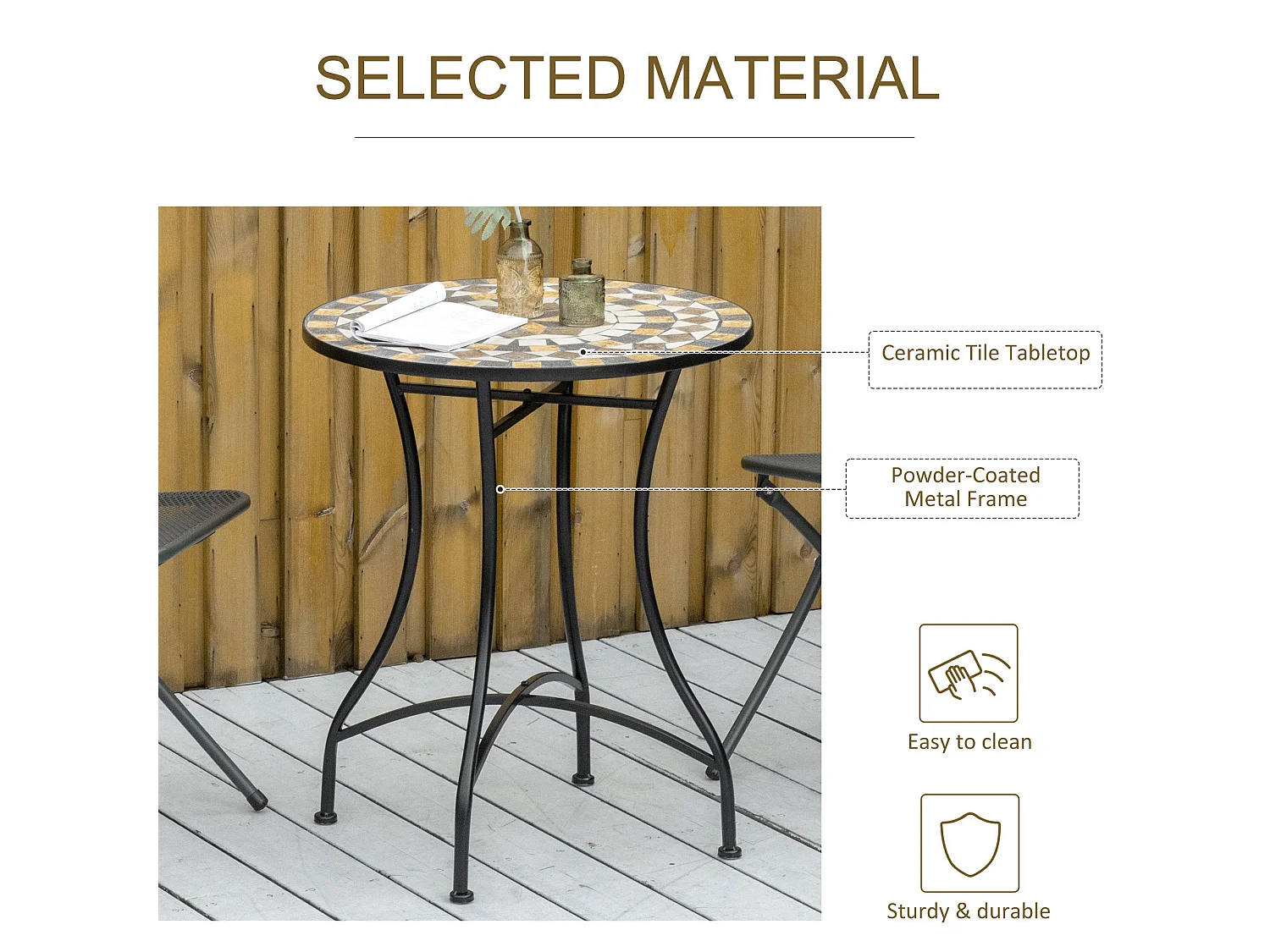 Nabaha 60cm Round Mosaic Ceramic Outdoor Bistro Table Grey