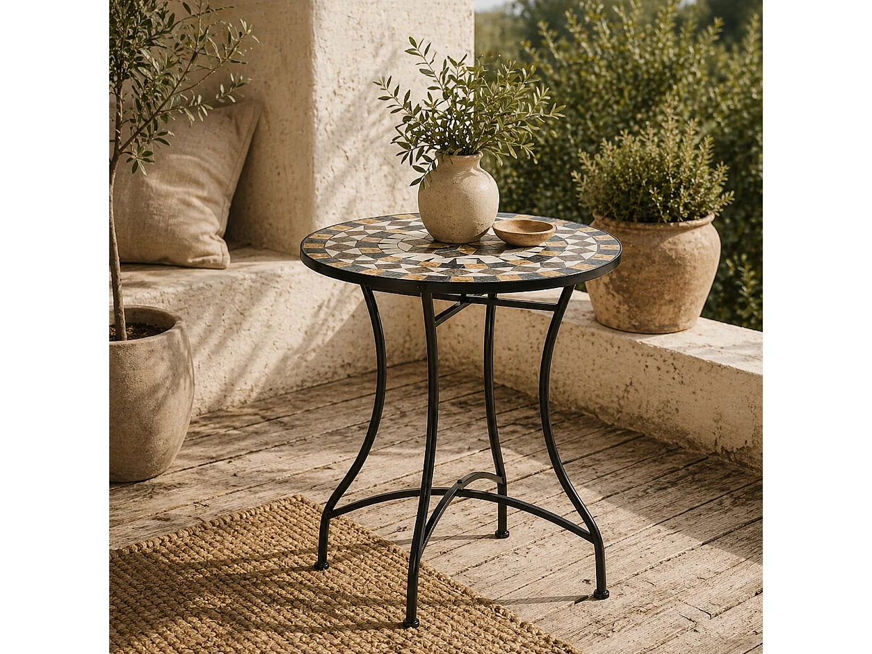 Nabaha 60cm Round Mosaic Ceramic Outdoor Bistro Table Grey