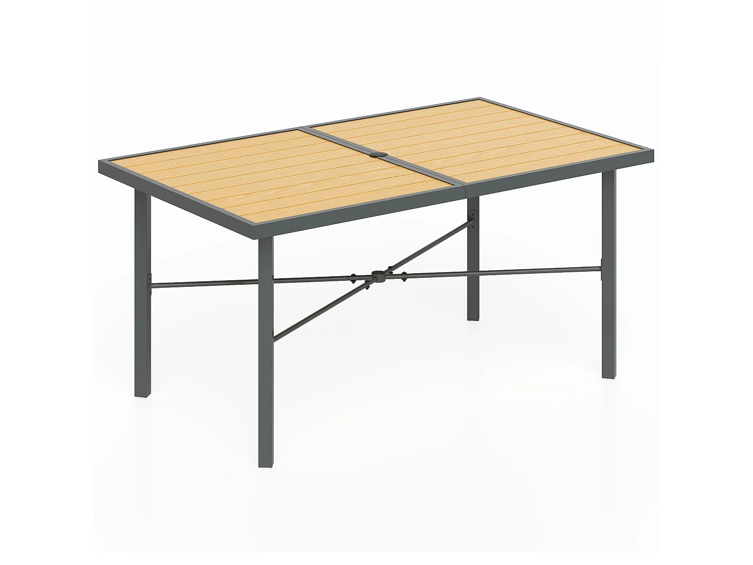 Zirelo Natural Wood Effect Rectangular Garden Dining Table 150x90cm Seats 6 Parasol Hole