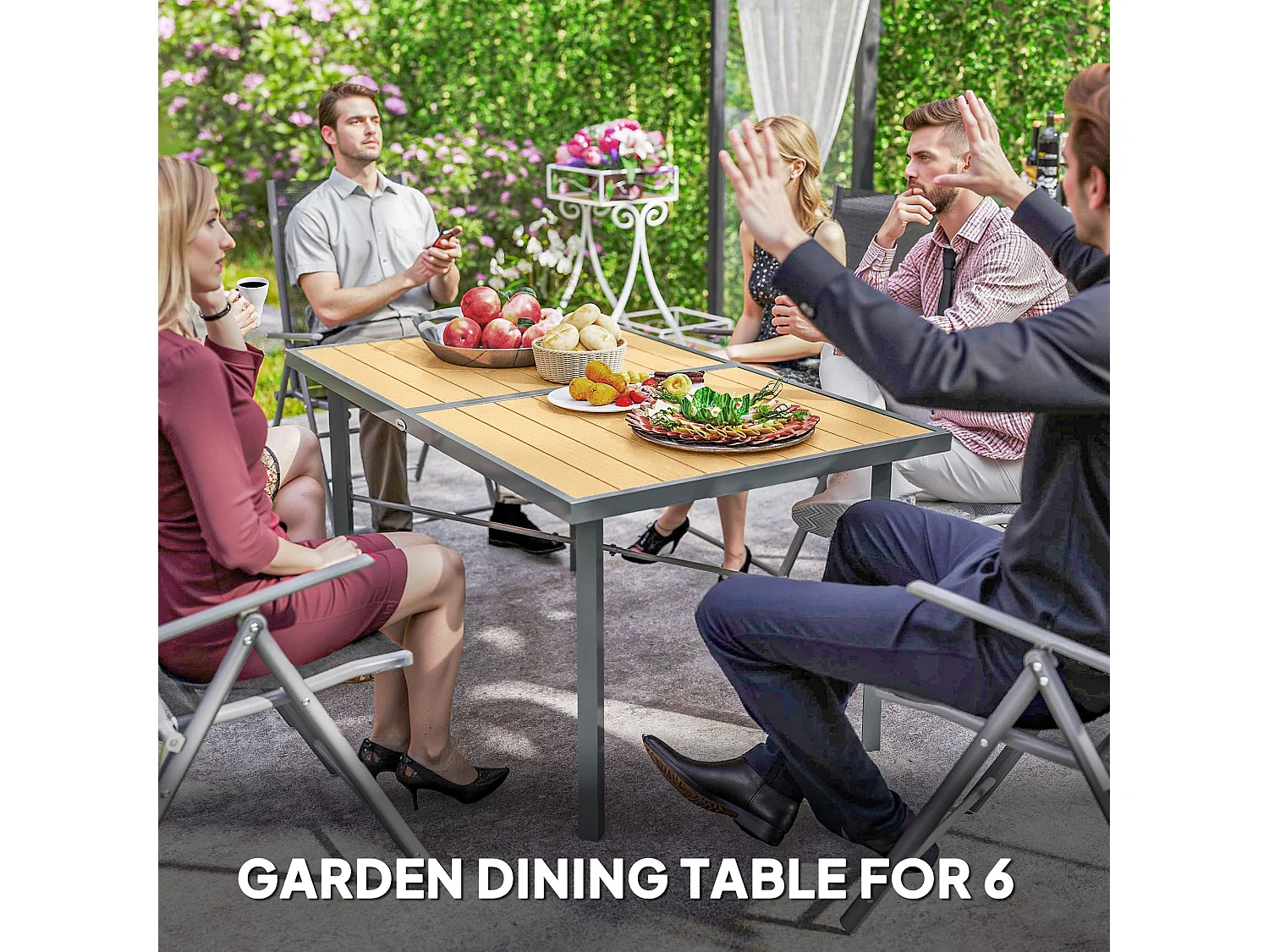 Zirelo Natural Wood Effect Rectangular Garden Dining Table 150x90cm Seats 6 Parasol Hole