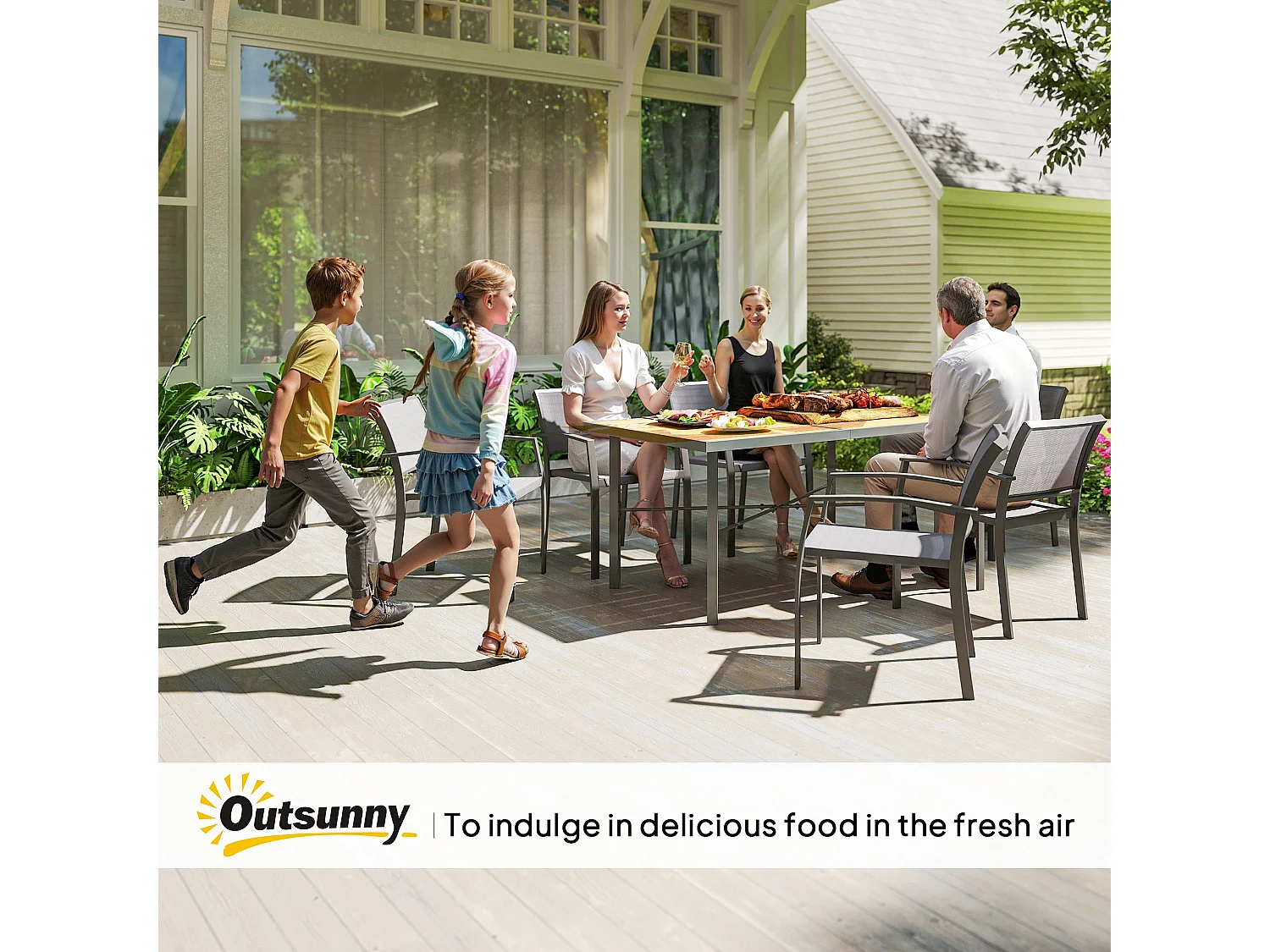 Zirelo Natural Wood Effect Rectangular Garden Dining Table 150x90cm Seats 6 Parasol Hole