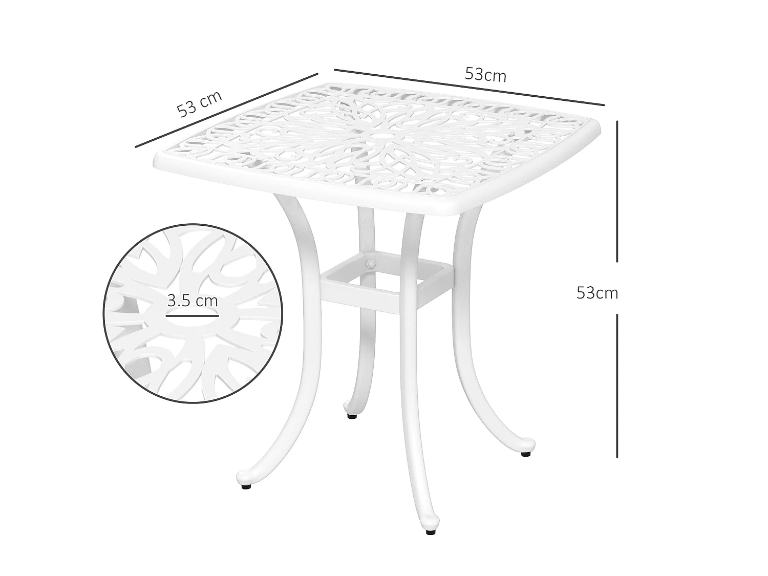 Zisu White Cast Aluminium Square Bistro Table with Umbrella Hole
