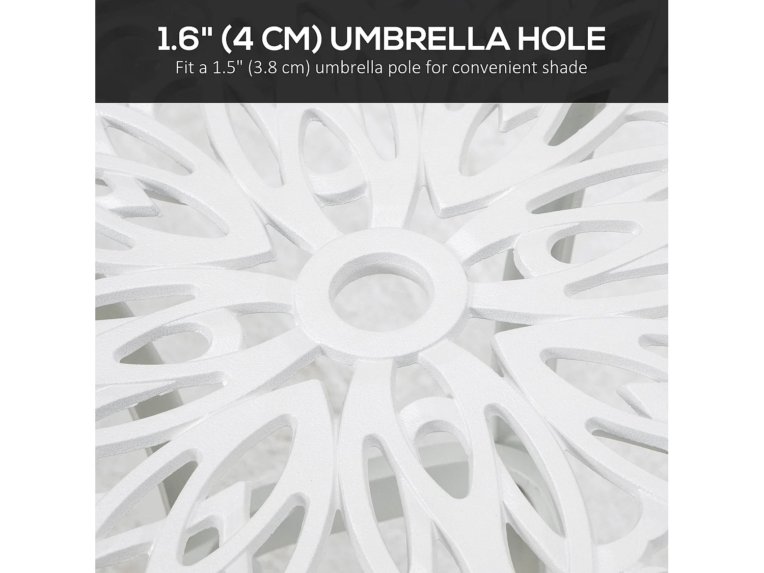 Zisu White Cast Aluminium Square Bistro Table with Umbrella Hole