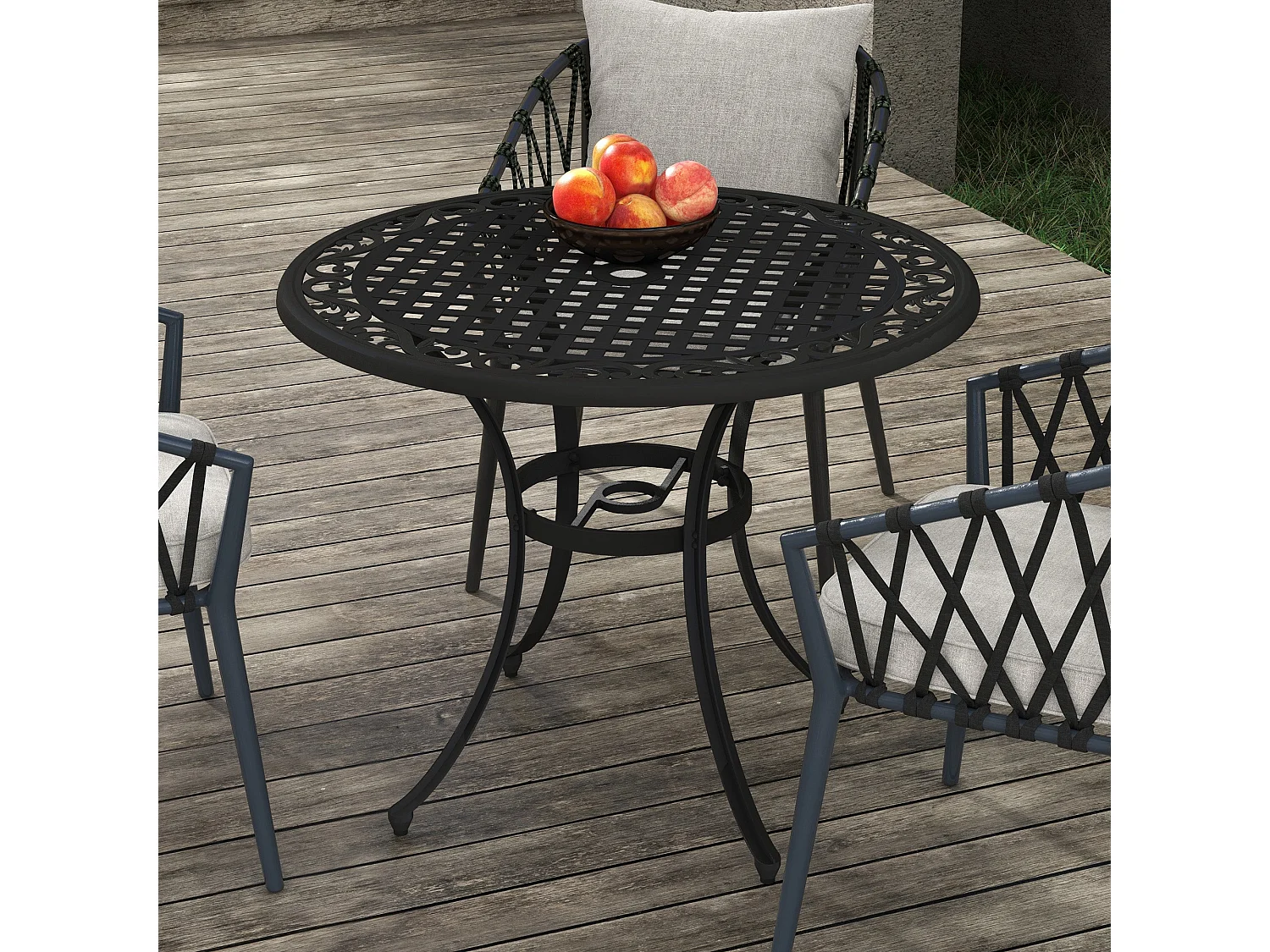 Tanodo 4 Seater 90cm Round Aluminium Garden Table with Parasol Hole