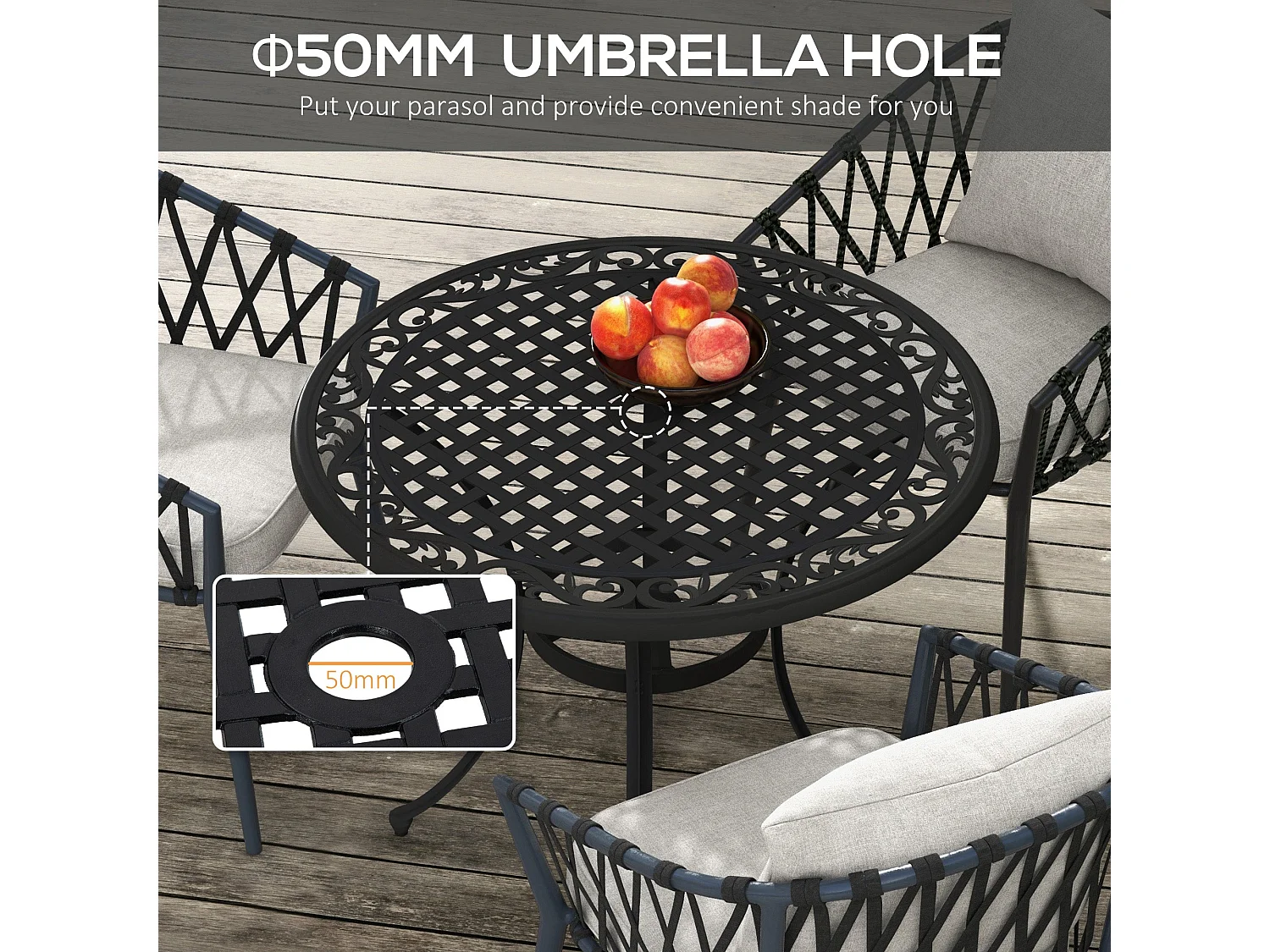 Tanodo 4 Seater 90cm Round Aluminium Garden Table with Parasol Hole