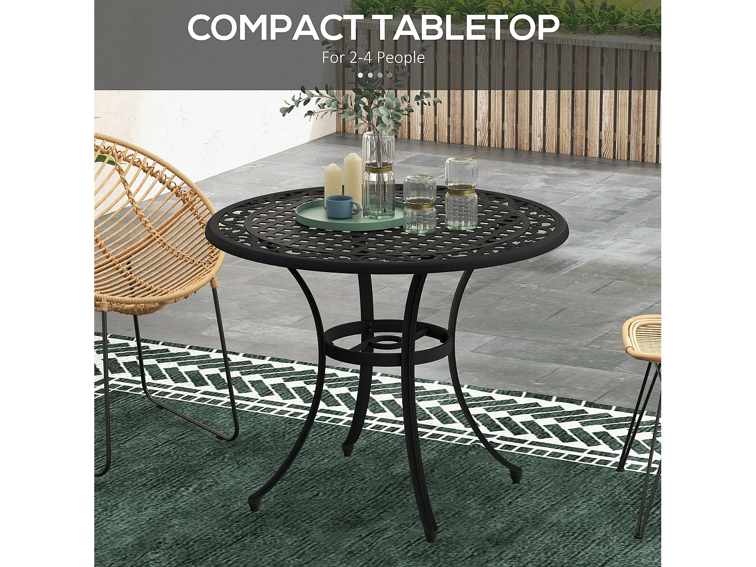 Tanodo 4 Seater 90cm Round Aluminium Garden Table with Parasol Hole