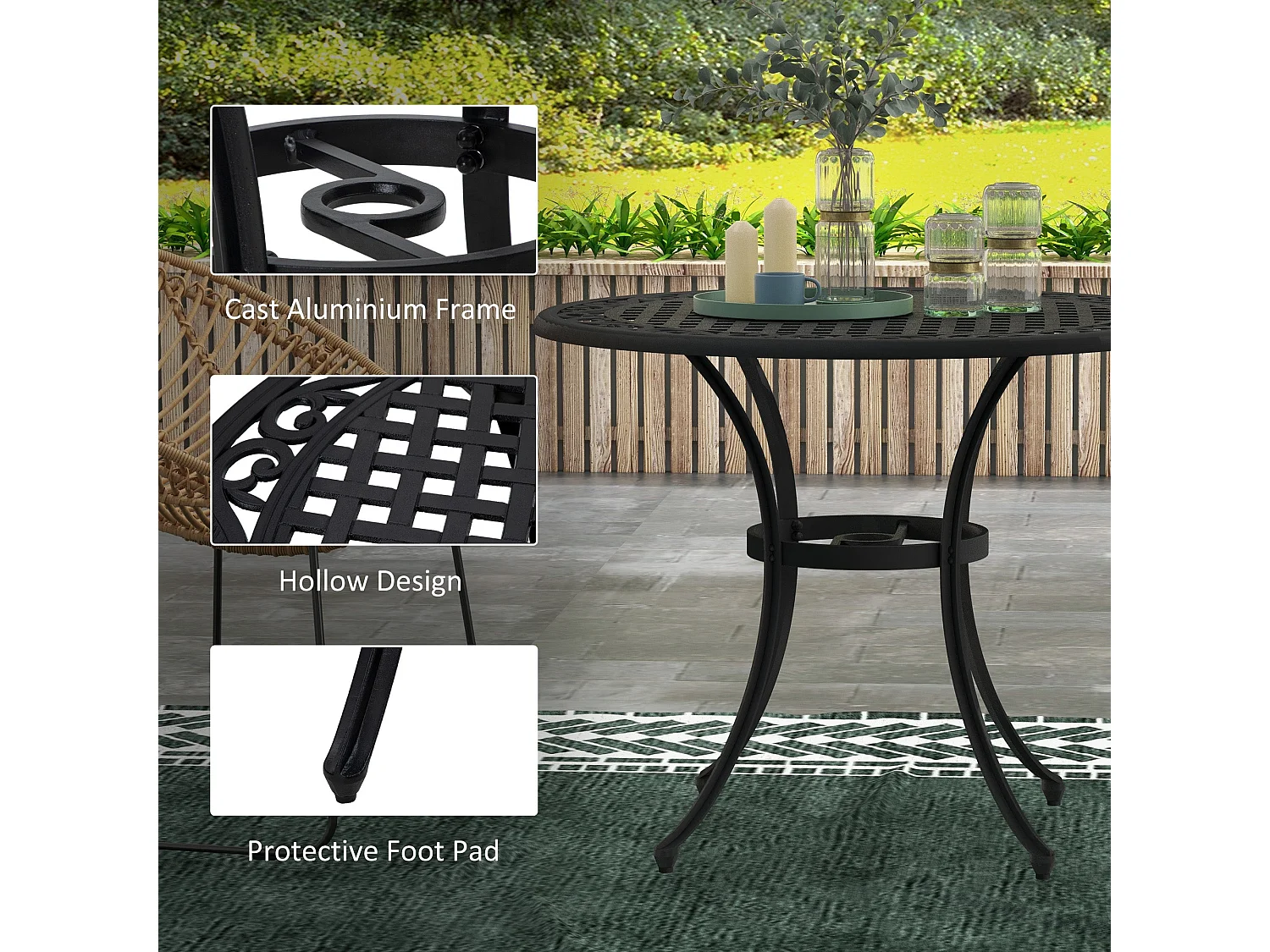 Tanodo 4 Seater 90cm Round Aluminium Garden Table with Parasol Hole