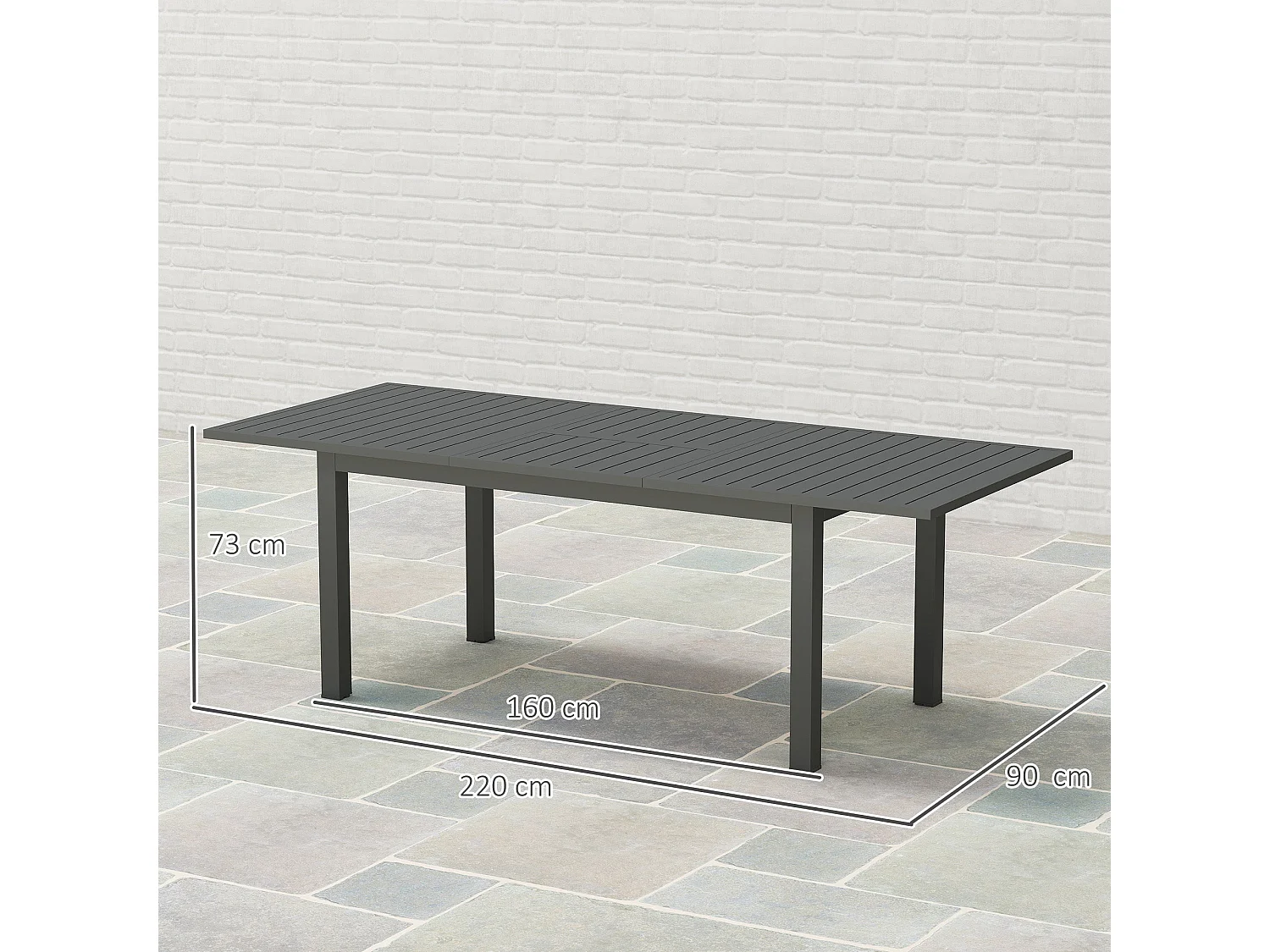 Tosala Grey Aluminium Extendable Outdoor Dining Table 160 220cm Slatted Top for 6 8