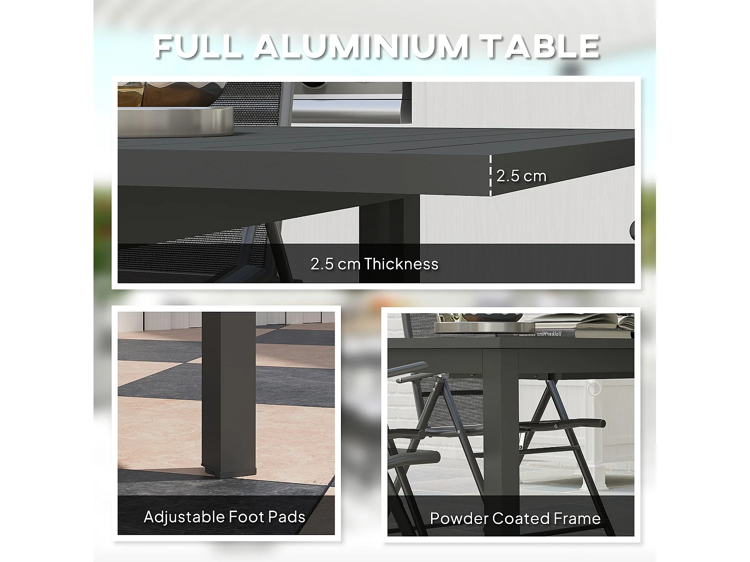 Tosala Grey Aluminium Extendable Outdoor Dining Table 160 220cm Slatted Top for 6 8