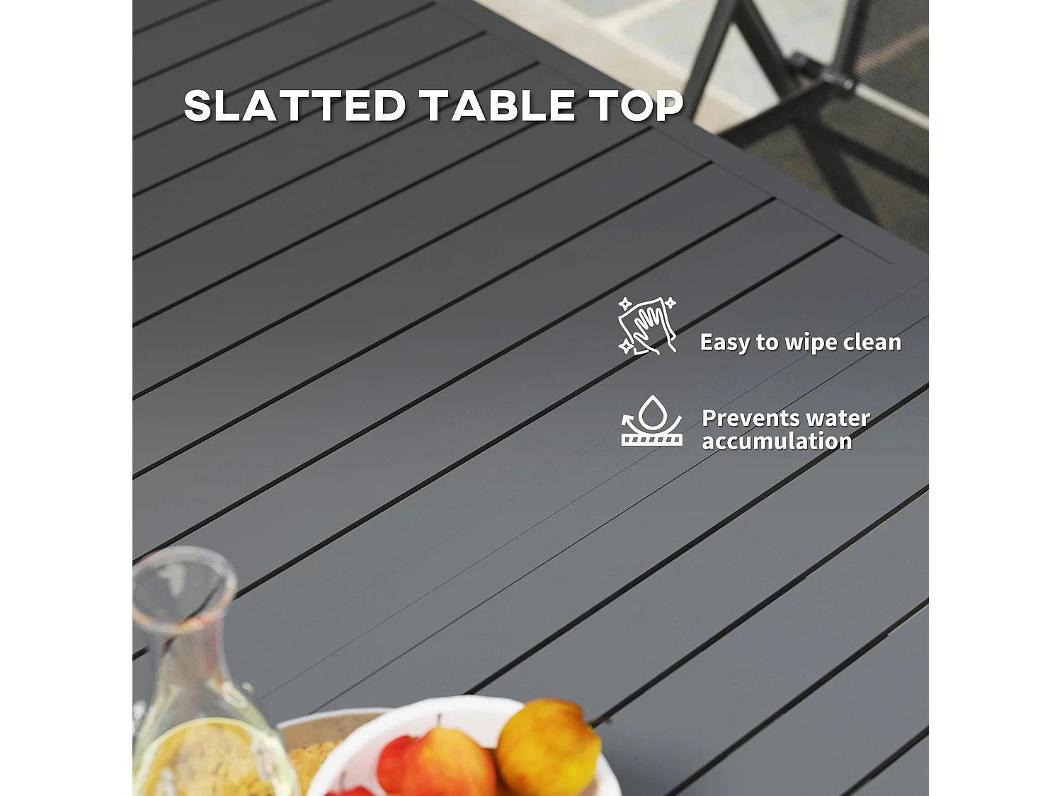 Tosala Grey Aluminium Extendable Outdoor Dining Table 160 220cm Slatted Top for 6 8