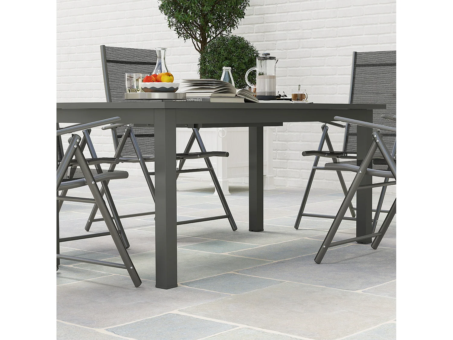 Tosala Grey Aluminium Extendable Outdoor Dining Table 160 220cm Slatted Top for 6 8