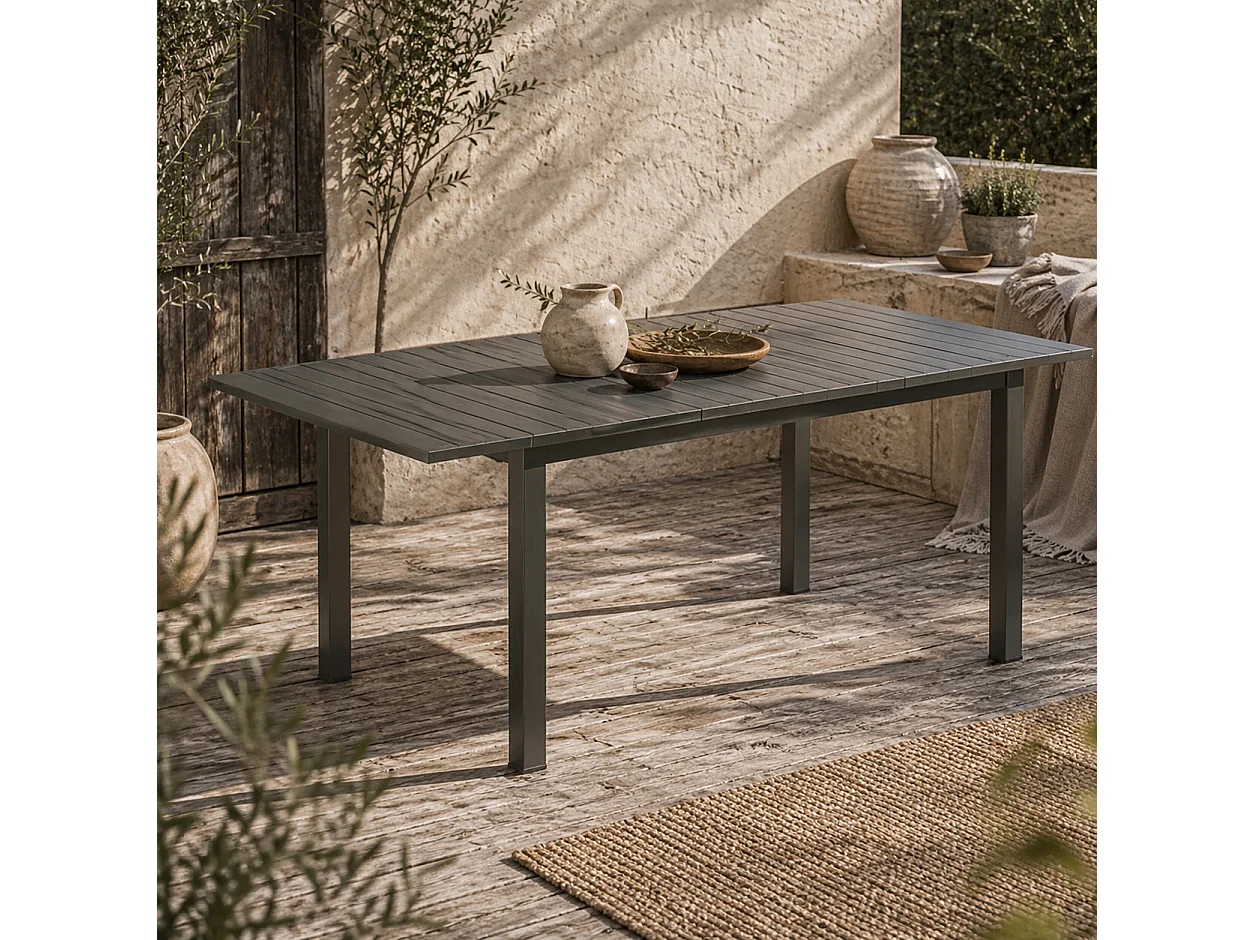 Tosala Grey Aluminium Extendable Outdoor Dining Table 160 220cm Slatted Top for 6 8