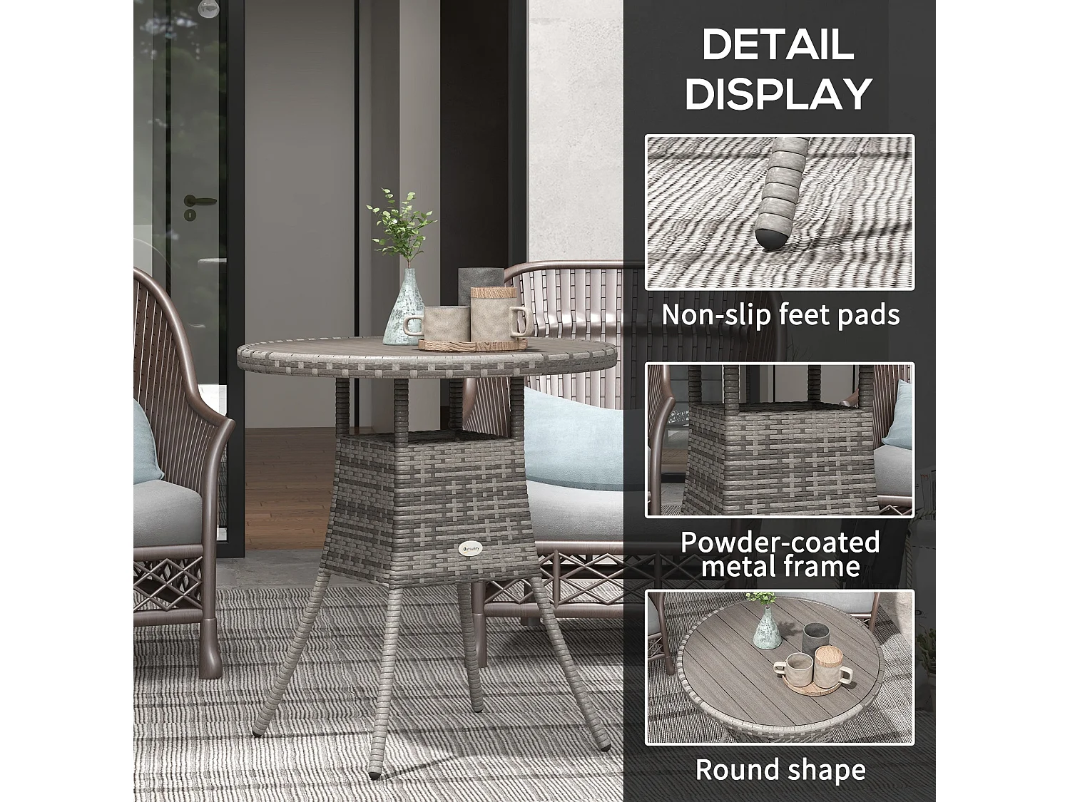 Reso Grey Square Rattan Outdoor Bistro Table 70cm