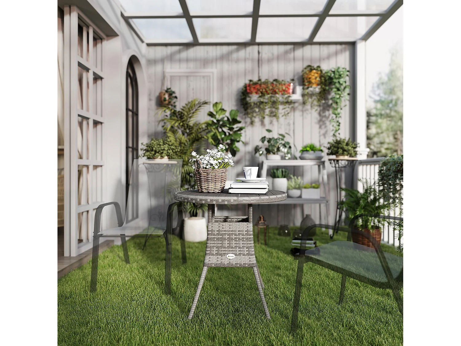 Reso Grey Square Rattan Outdoor Bistro Table 70cm