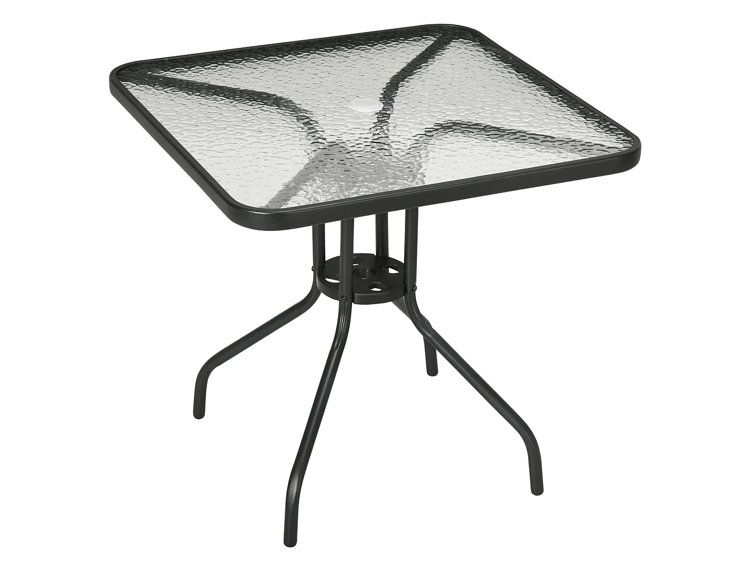 Laloke Square Metal and Tempered Glass Garden Dining Table with Parasol Hole