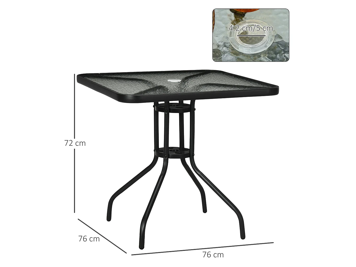 Laloke Square Metal and Tempered Glass Garden Dining Table with Parasol Hole