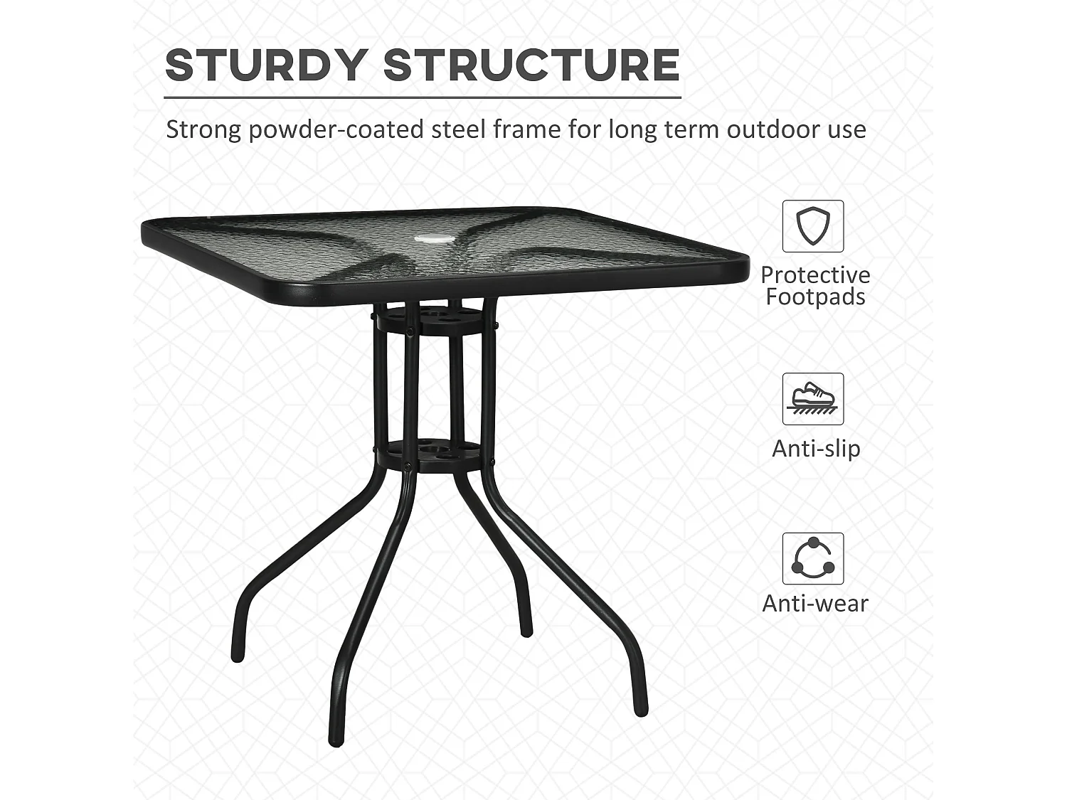 Laloke Square Metal and Tempered Glass Garden Dining Table with Parasol Hole
