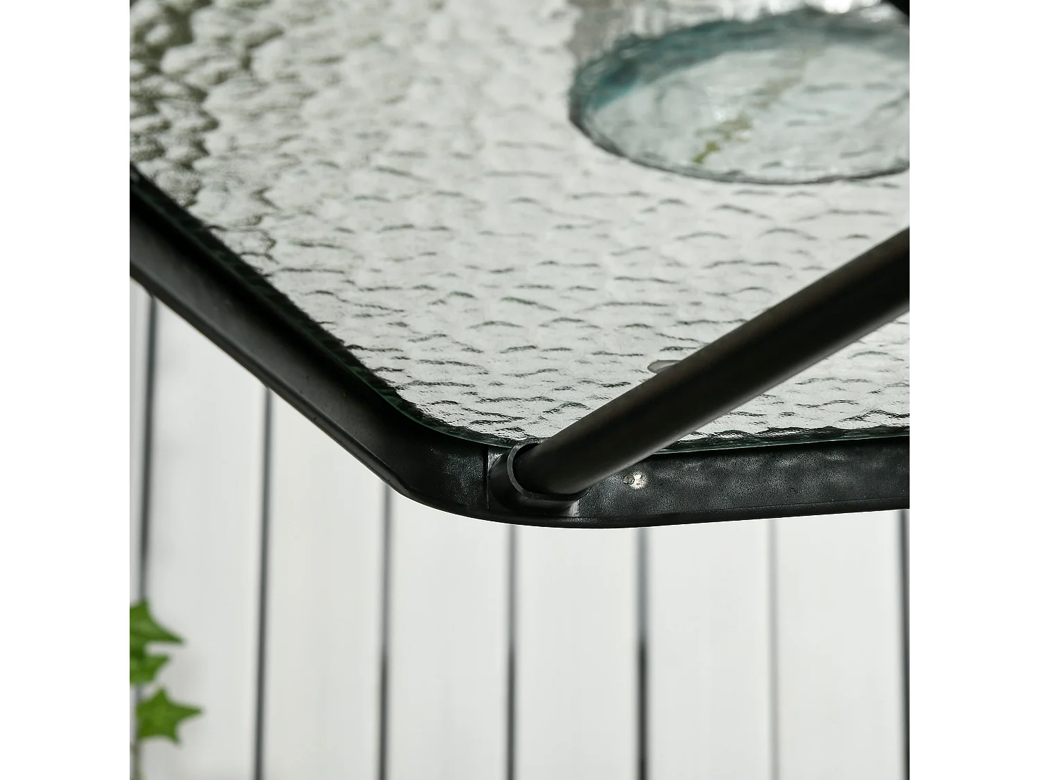 Laloke Square Metal and Tempered Glass Garden Dining Table with Parasol Hole
