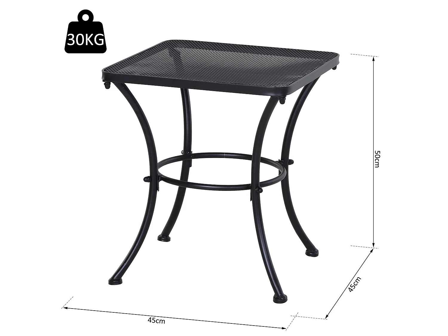 Aritte Black Metal Square Bistro Table 45 x 45 x 50cm