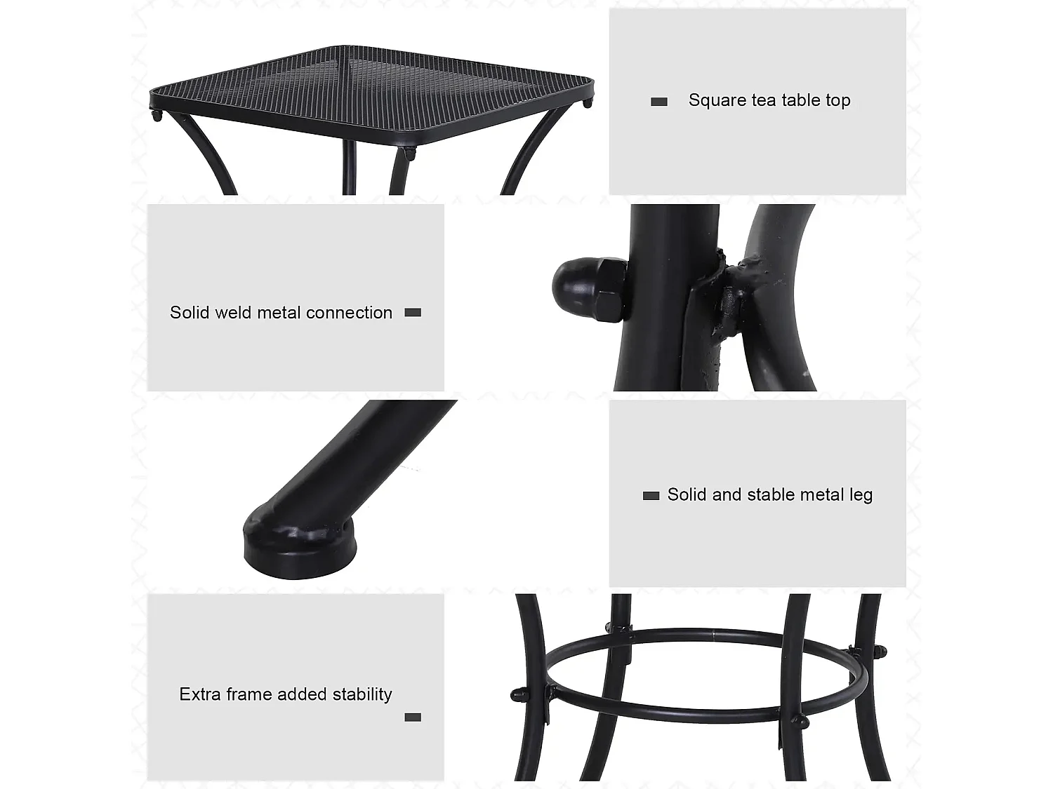 Aritte Black Metal Square Bistro Table 45 x 45 x 50cm