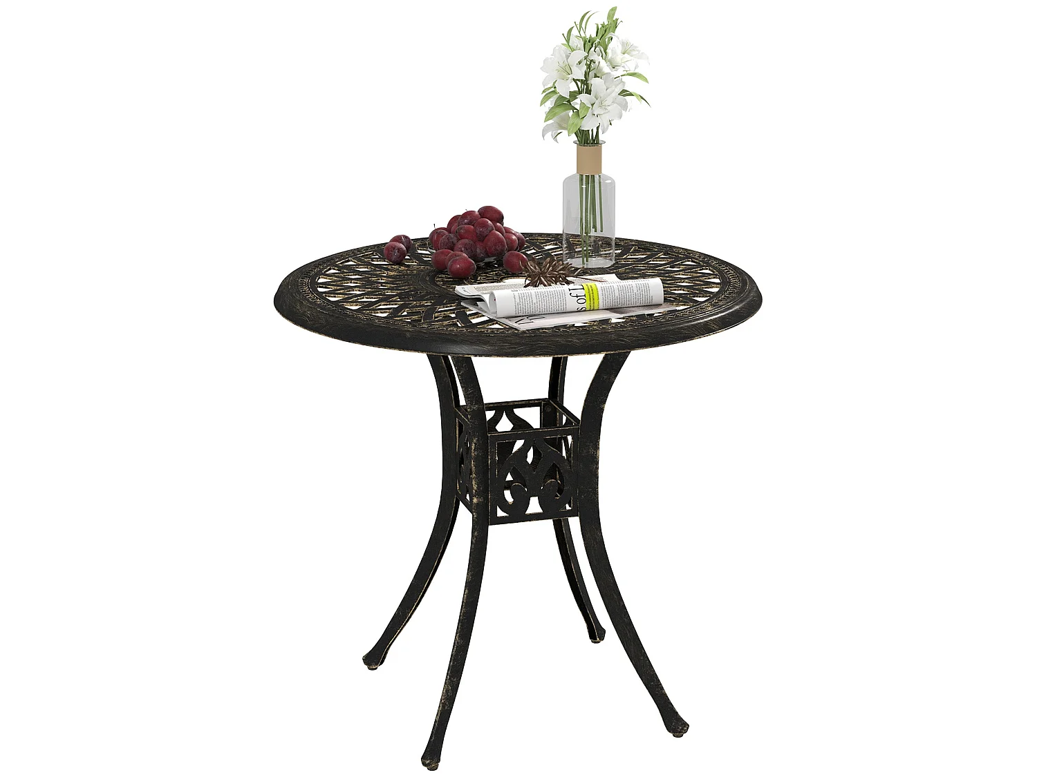Kenofa Cast Aluminium Bronze Round Garden Dining Table with Parasol Hole