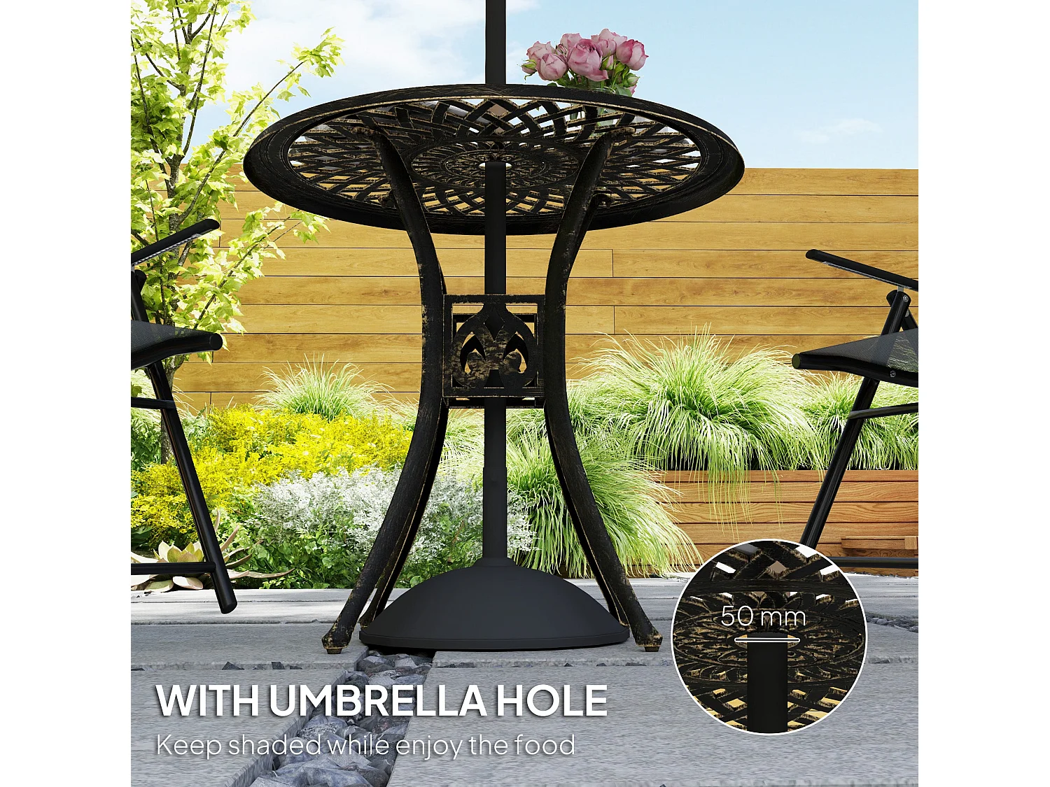 Kenofa Cast Aluminium Bronze Round Garden Dining Table with Parasol Hole