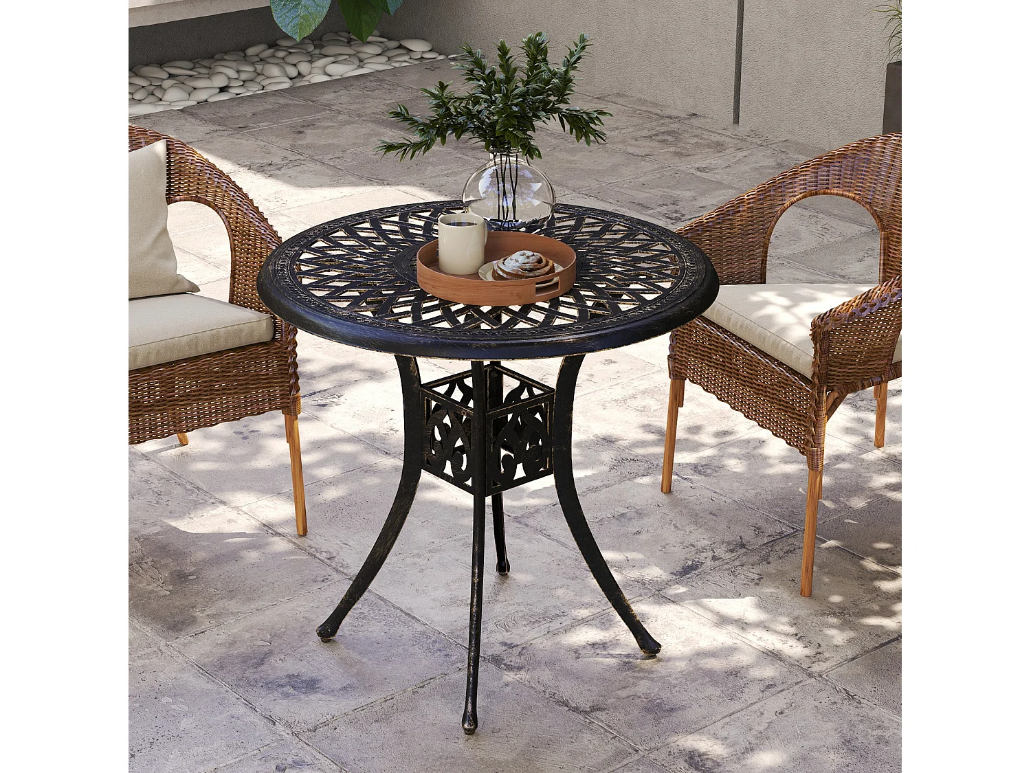 Kenofa Cast Aluminium Bronze Round Garden Dining Table with Parasol Hole