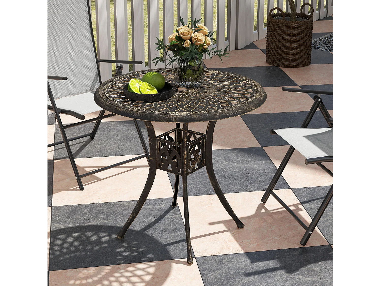 Kenofa Cast Aluminium Bronze Round Garden Dining Table with Parasol Hole