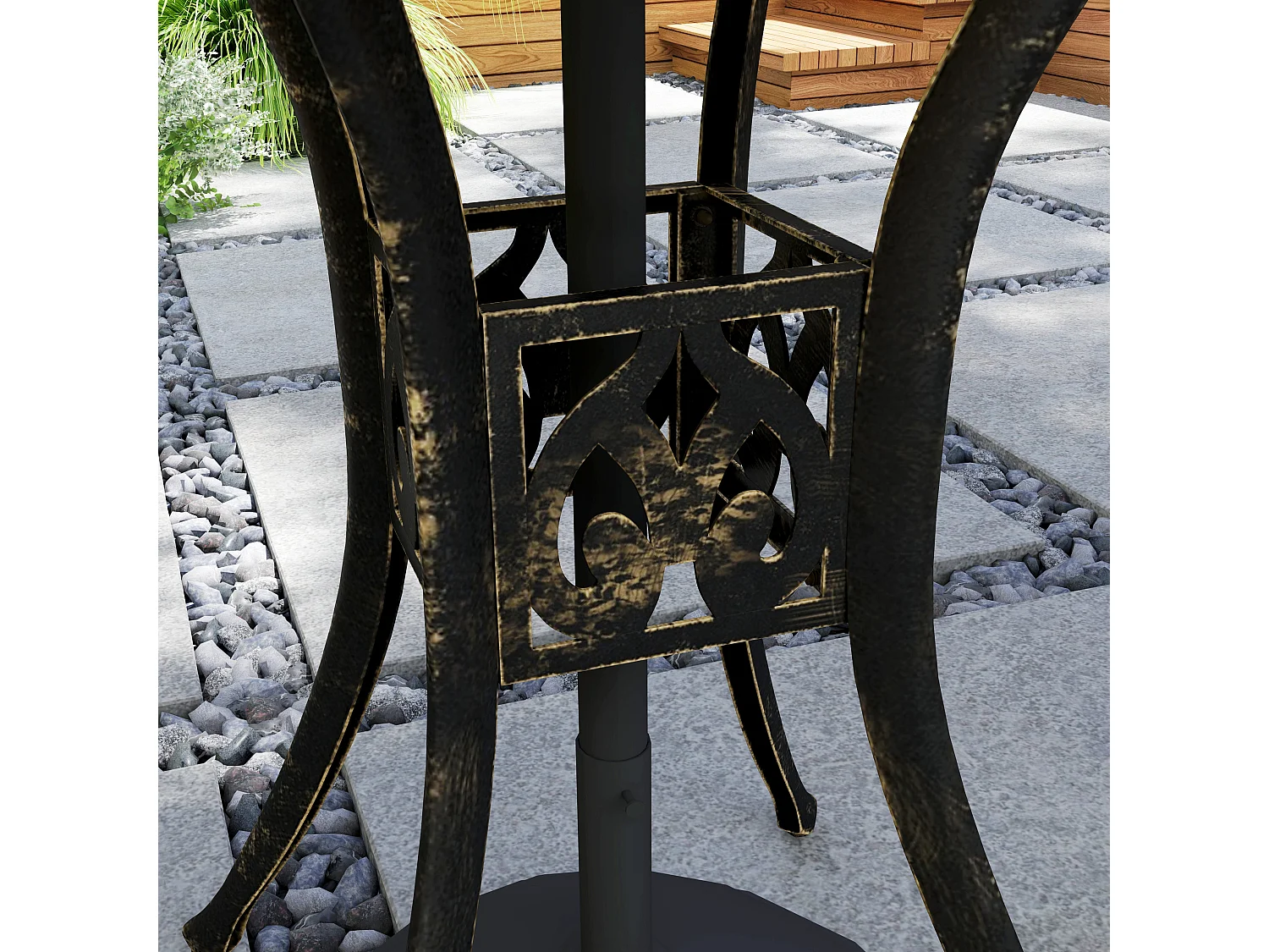 Kenofa Cast Aluminium Bronze Round Garden Dining Table with Parasol Hole