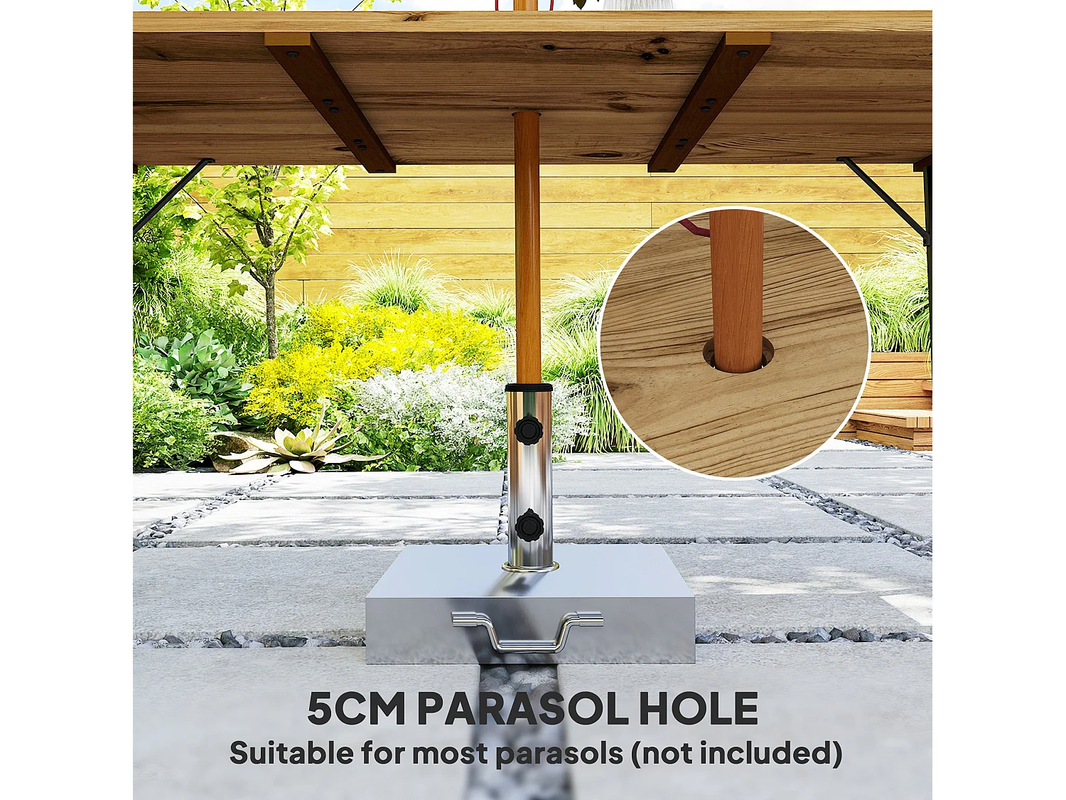 Naro Wood Brown Rectangular Outdoor Dining Table for 6 Slatted Fir Top with Parasol Hole