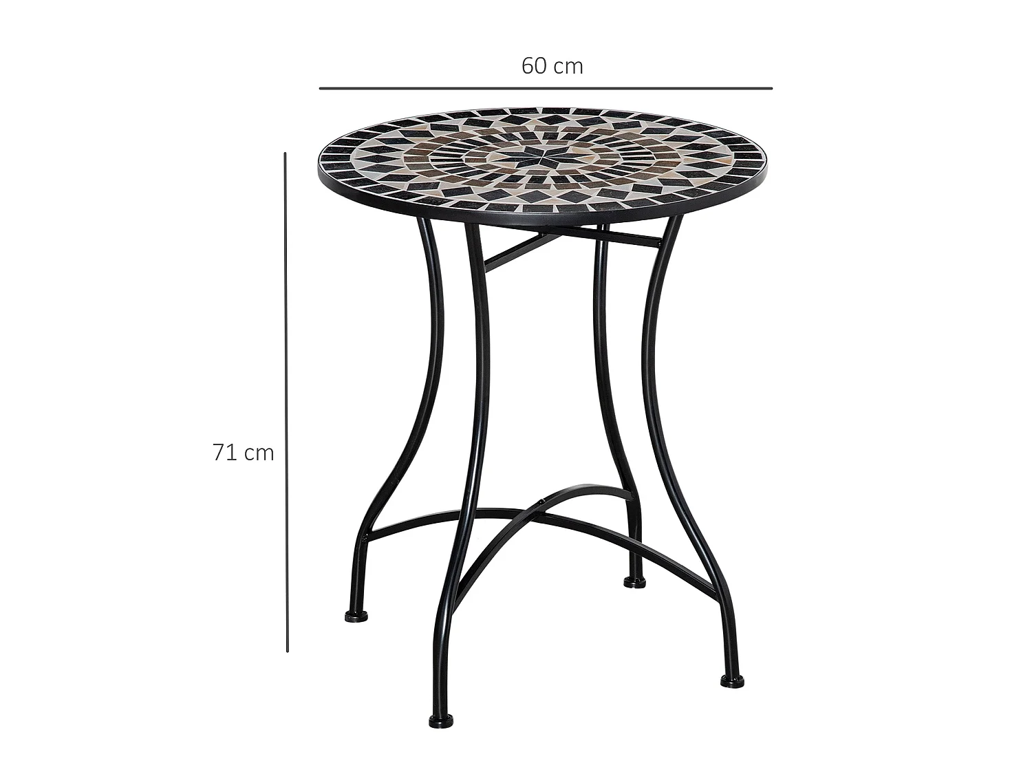 Pamone 60cm Round Mosaic Outdoor Bistro Table Black Yellow White