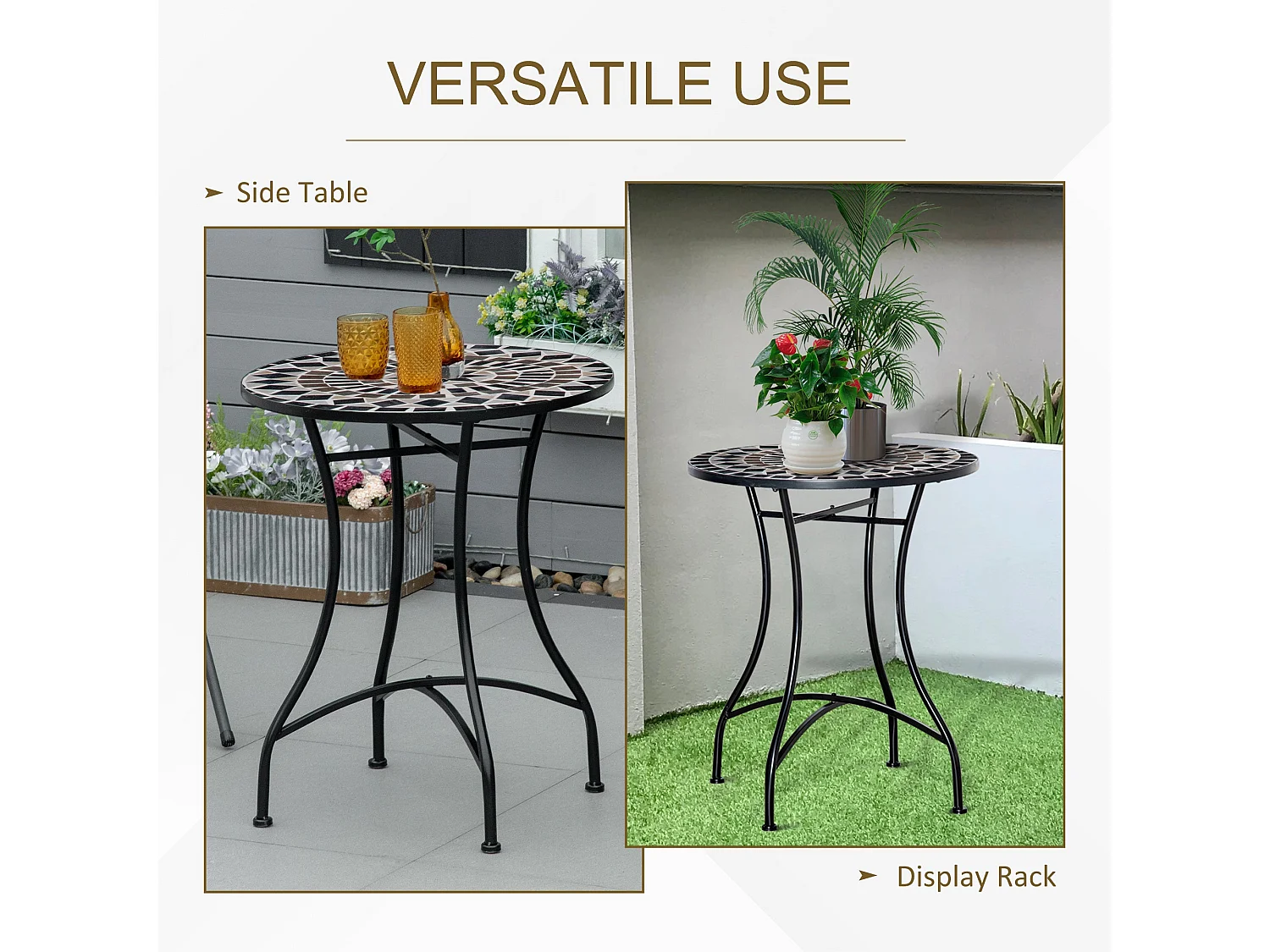 Pamone 60cm Round Mosaic Outdoor Bistro Table Black Yellow White