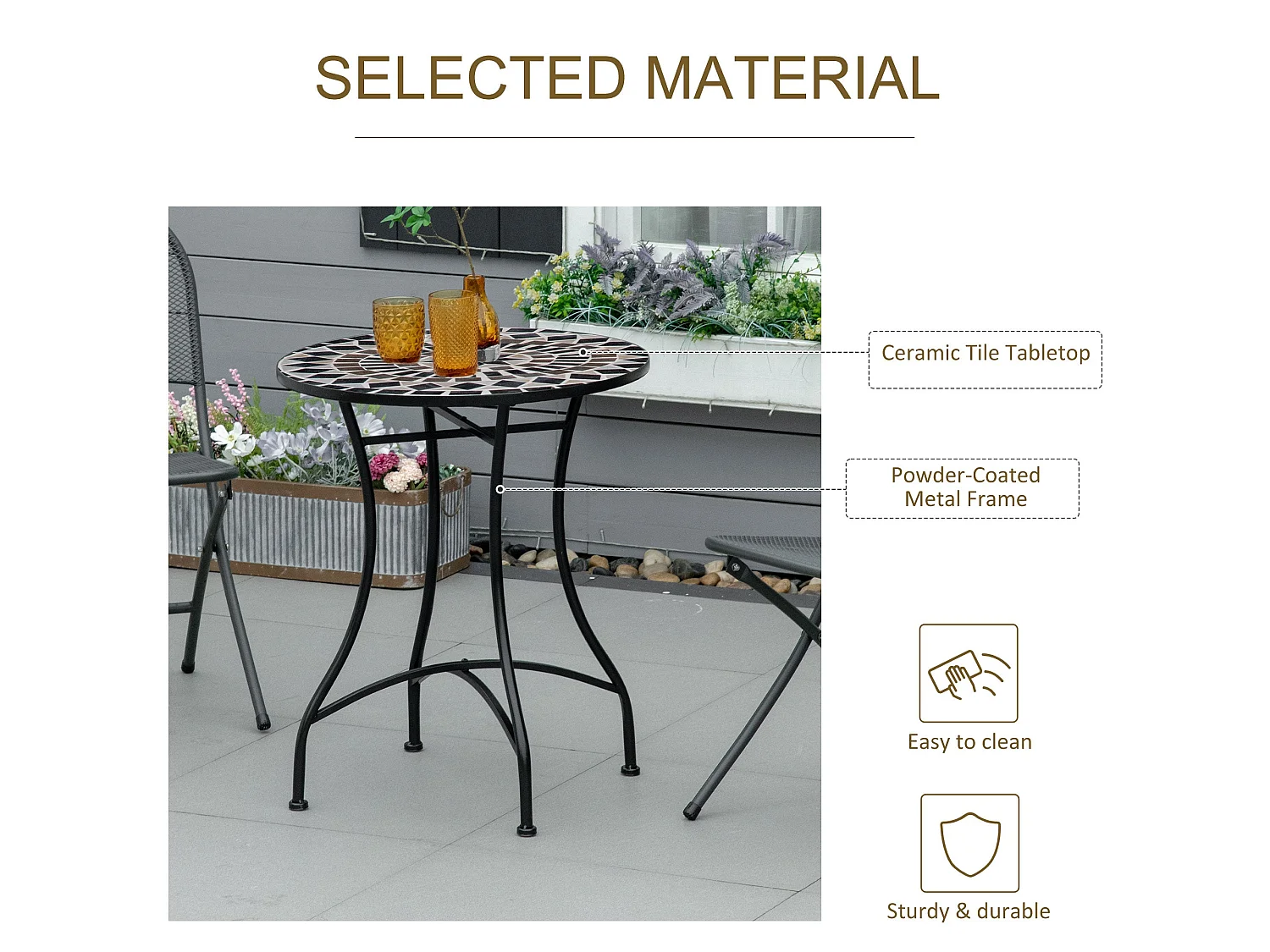 Pamone 60cm Round Mosaic Outdoor Bistro Table Black Yellow White